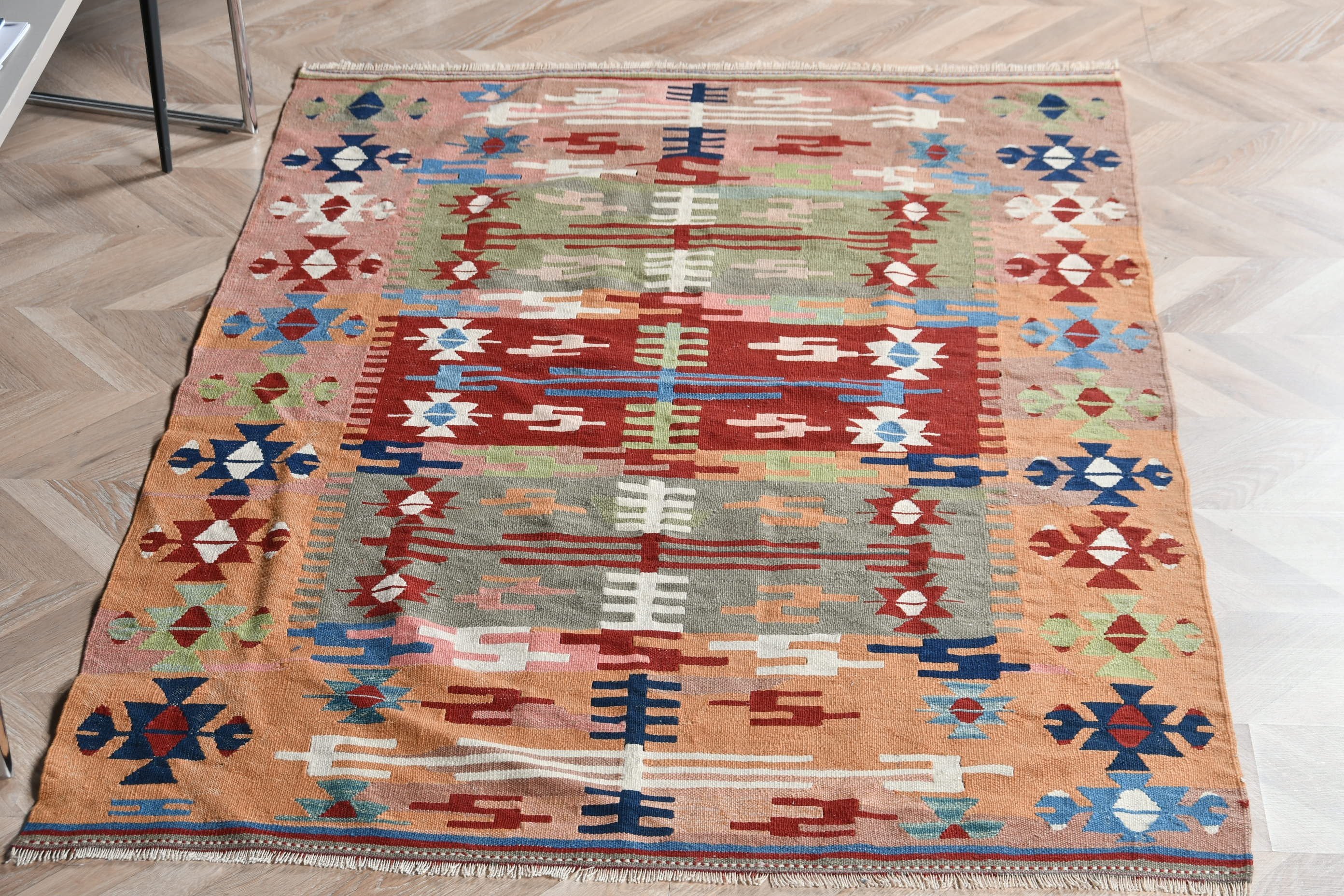 Turuncu Soğuk Halı, Giriş Halısı, Soğuk Halı, Vintage Halılar, 3,7x5,5 ft Accent Halıları, Türk Halısı, Mutfak Halısı, Fas Halısı, Kilim, Giriş Halıları