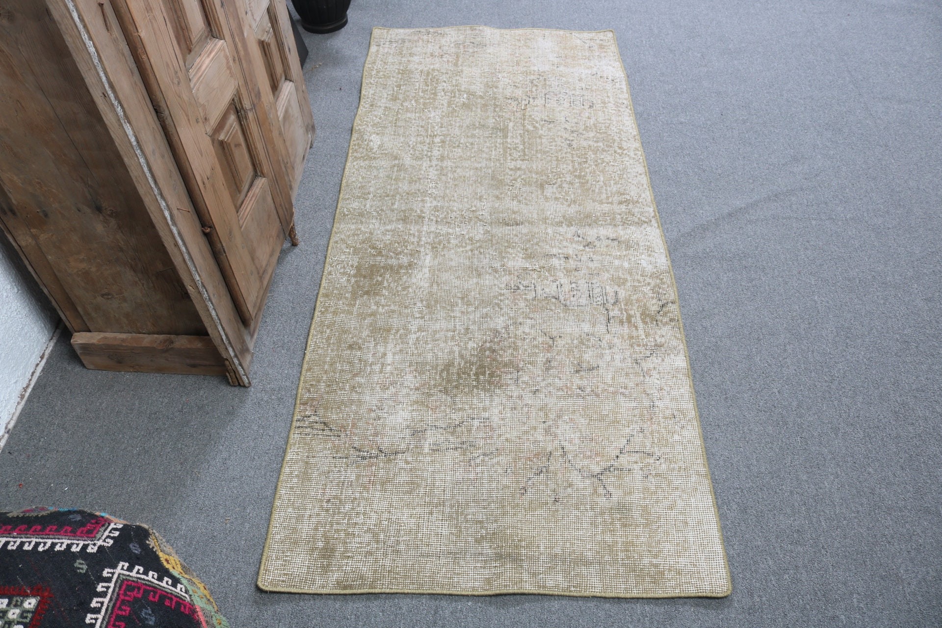 2.6x6 ft Accent Halı, Yeşil Modern Halılar, Düz Dokuma Halı, Türk Halıları, Vintage Accent Halılar, Mutfak Halısı, Boho Accent Halı, Vintage Halı