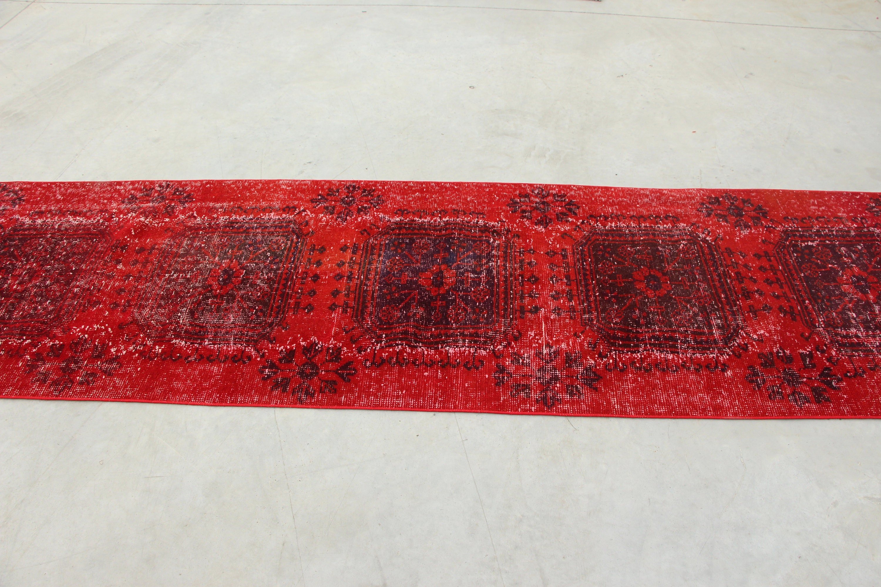 Göçebe Halı, Oushak Halı, Kırmızı Fas Halısı, Türk Halıları, Ev Dekorasyonu Halısı, 2.8x10.9 ft Runner Halısı, Runner Halıları, Koridor Halısı, Vintage Halı