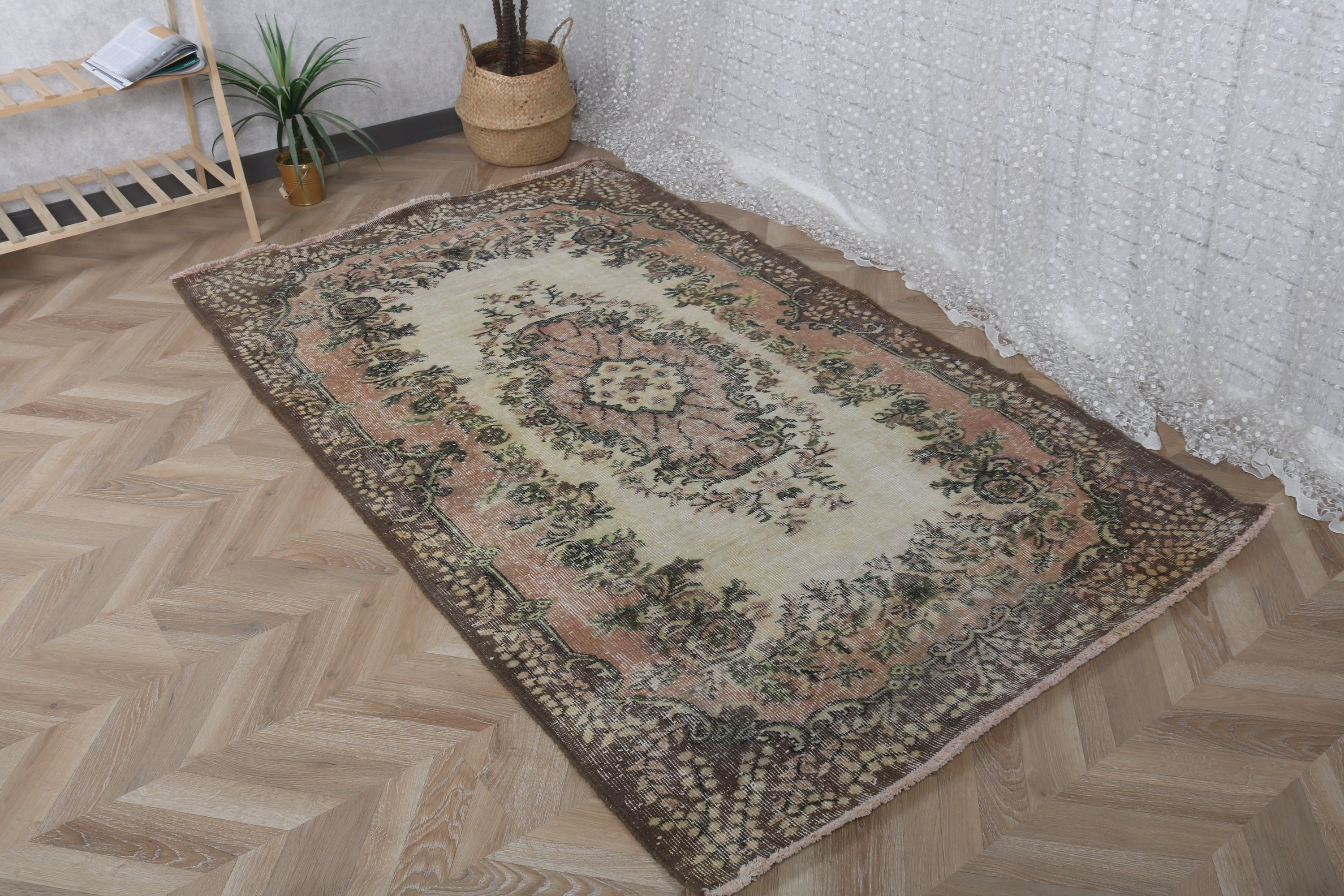 Kahverengi Düz Dokuma Halılar, Vintage Halılar, Boho Halı, Türk Halıları, 4.2x6.9 ft Alan Halısı, Oturma Odası Halıları, Nötr Halı, Vintage Alan Halıları