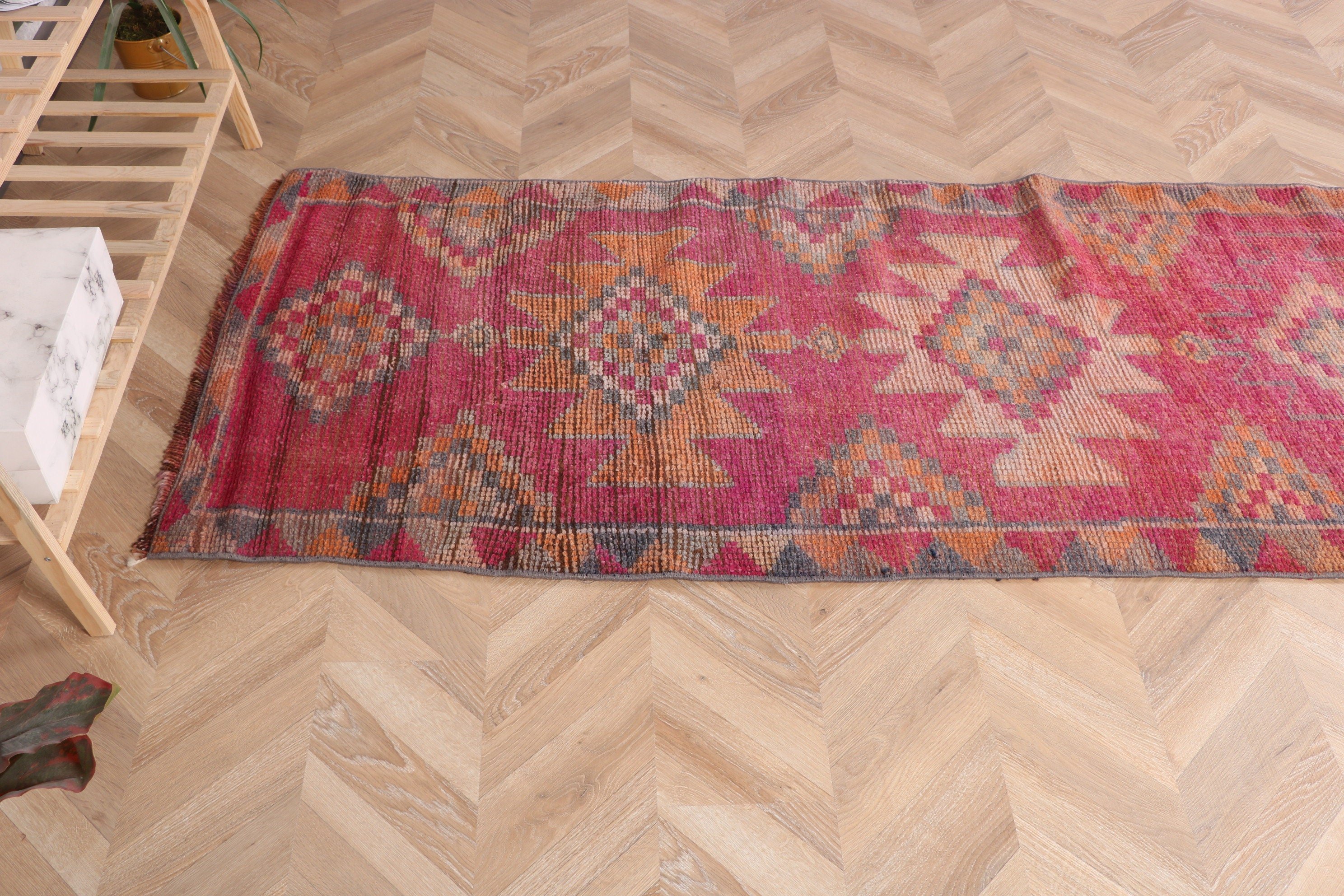 Vintage Halı, Modern Halılar, Merdiven Halısı, Koridor Halıları, Pembe 2,8x12,9 ft Runner Halıları, Türk Halısı, Aztek Halısı, Oushak Halıları