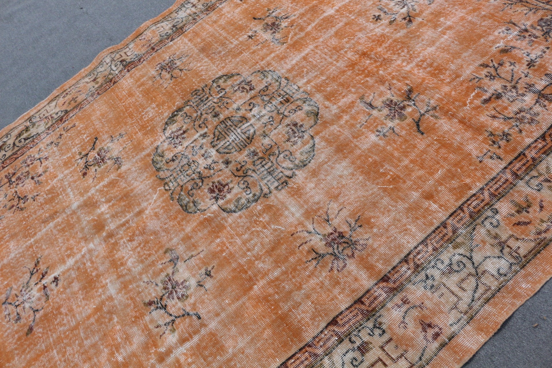 7.3x10.1 ft Oversize Rugs, Saloon Rug, Dining Room Rug, Oriental Rugs, Vintage Rug, Turkish Rug, Orange Home Decor Rugs, Bedroom Rug