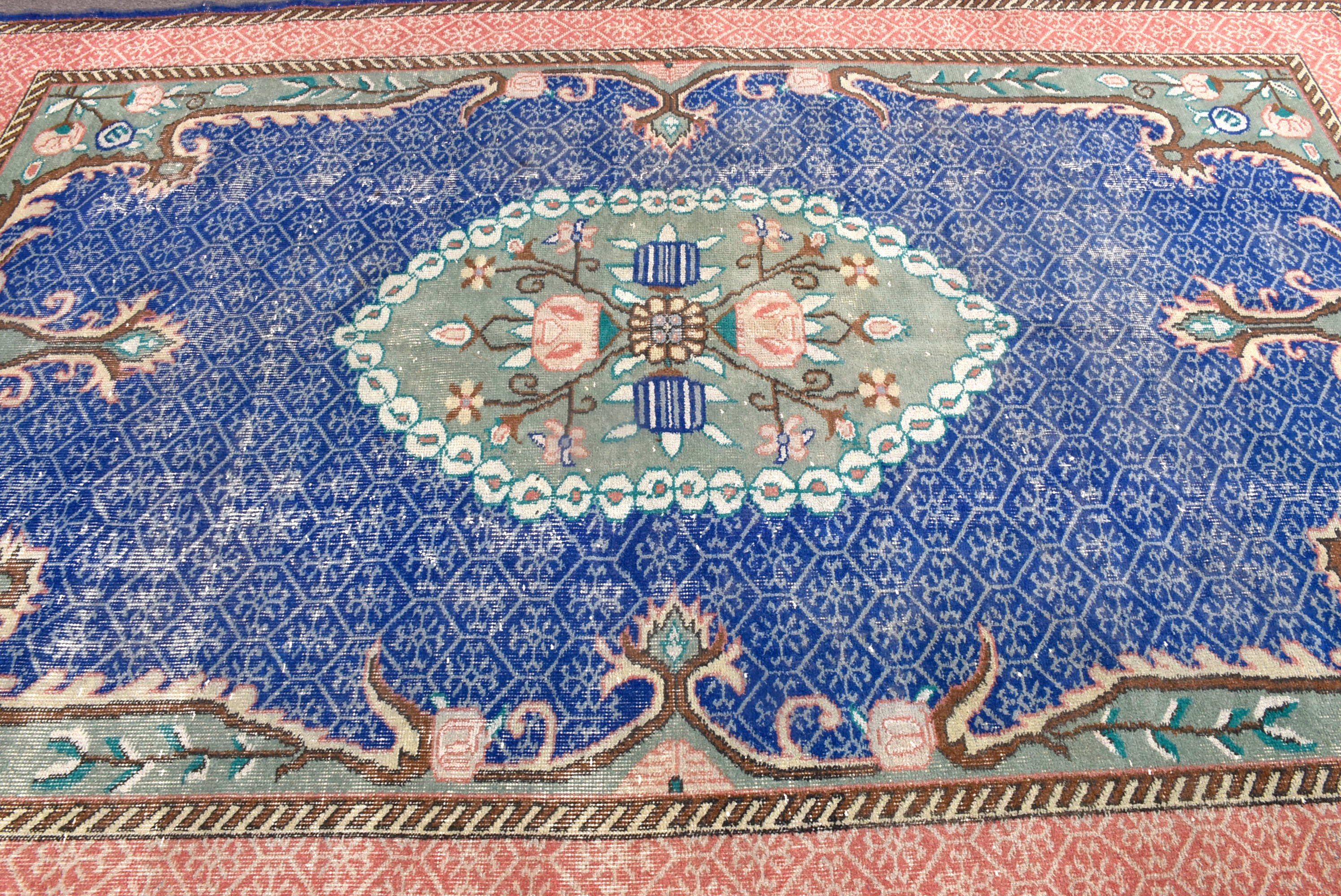 Kabile Halıları, Büyük Oushak Halısı, Modern Halılar, Mavi Boho Halıları, 6,3x9,7 ft Büyük Halıları, Oushak Halısı, Türk Halıları, Vintage Halı, Oturma Odası Halıları