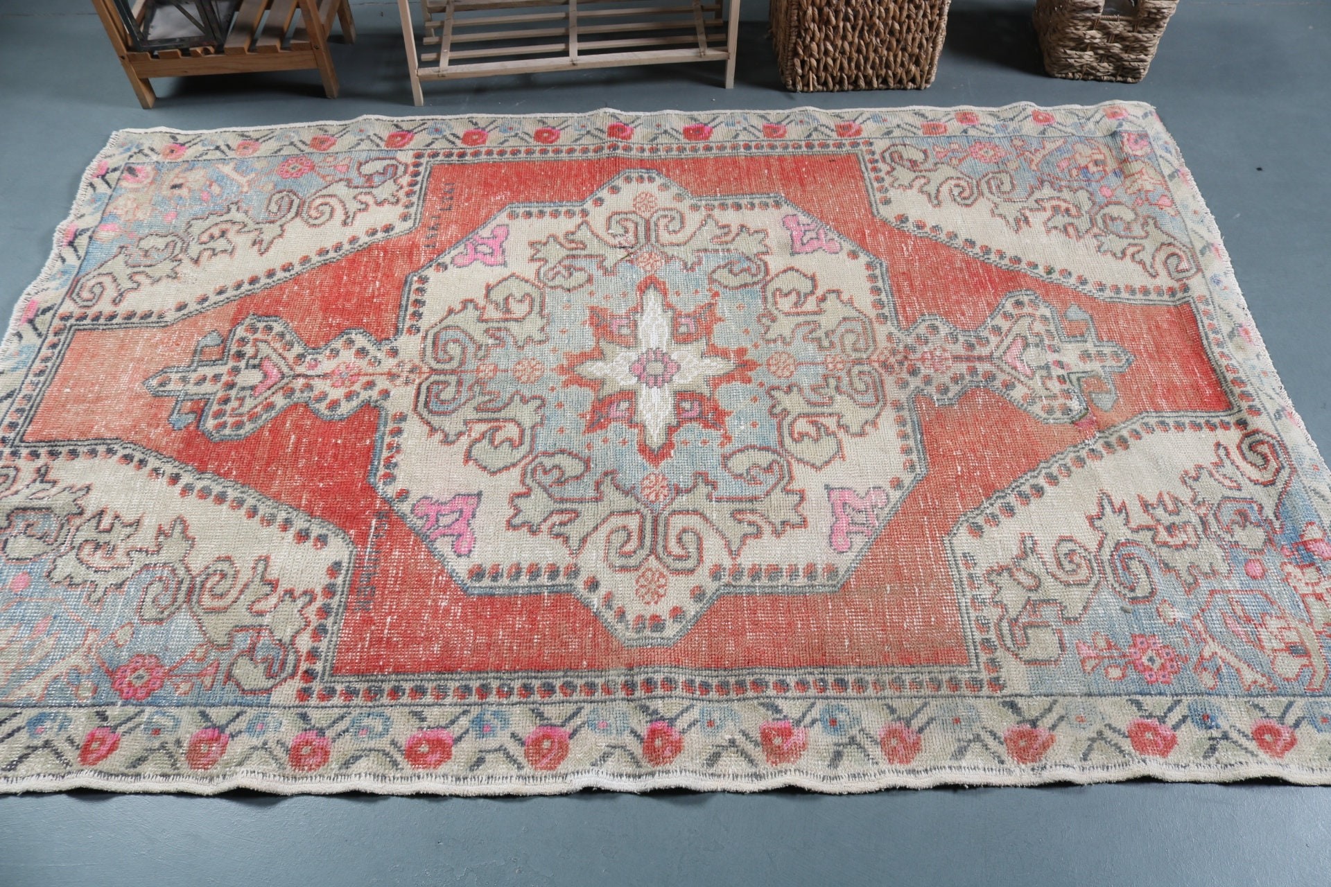 Kitchen Rugs, Farmhouse Decor Rug, 4.4x6.9 ft Area Rug, Bedroom Rug, Indoor Rug, Vintage Rug, Turkish Rug, Home Decor Rug, Rugs for Nursery