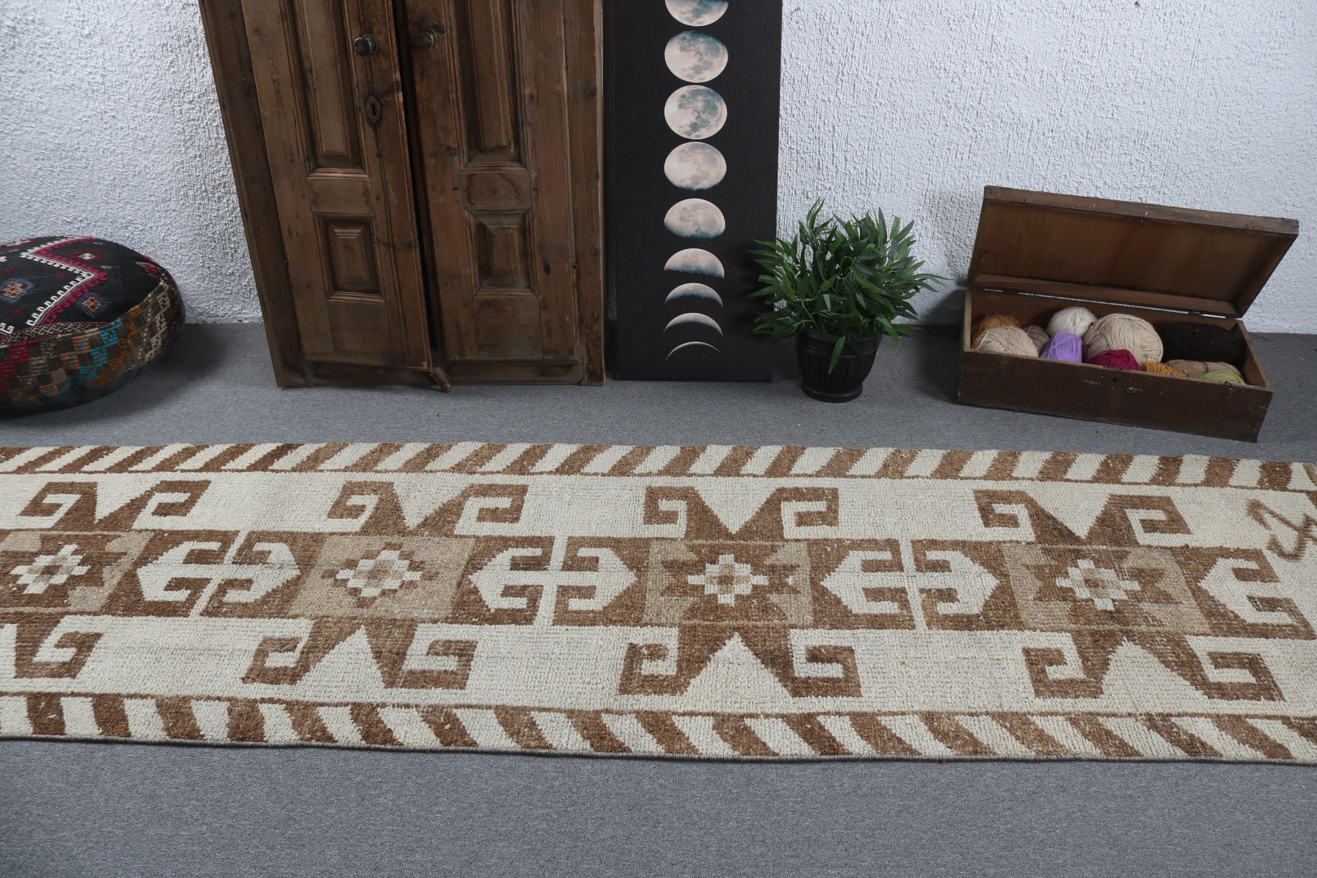 Stair Rug, Beige Flatweave Rugs, 3.1x10.7 ft Runner Rugs, Wool Rug, Turkish Rugs, Vintage Rugs, Beni Ourain Runner Rug, Floor Rugs