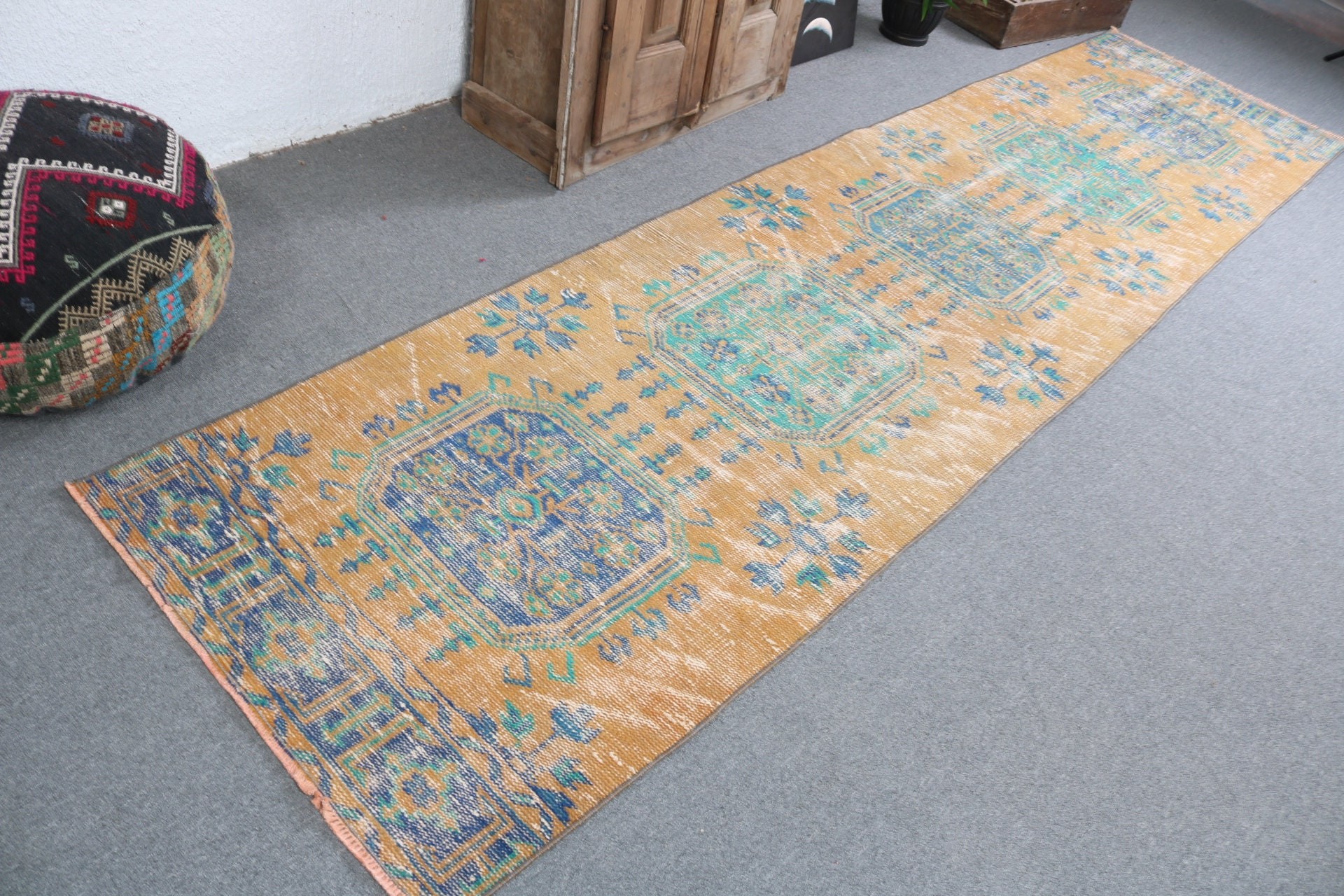 Lüks Halılar, Yer Halıları, Türk Halısı, Turuncu Anadolu Halısı, 2,9x11,7 ft Runner Halısı, Nötr Halı, Koridor Halısı, Vintage Halı, Koridor Halıları