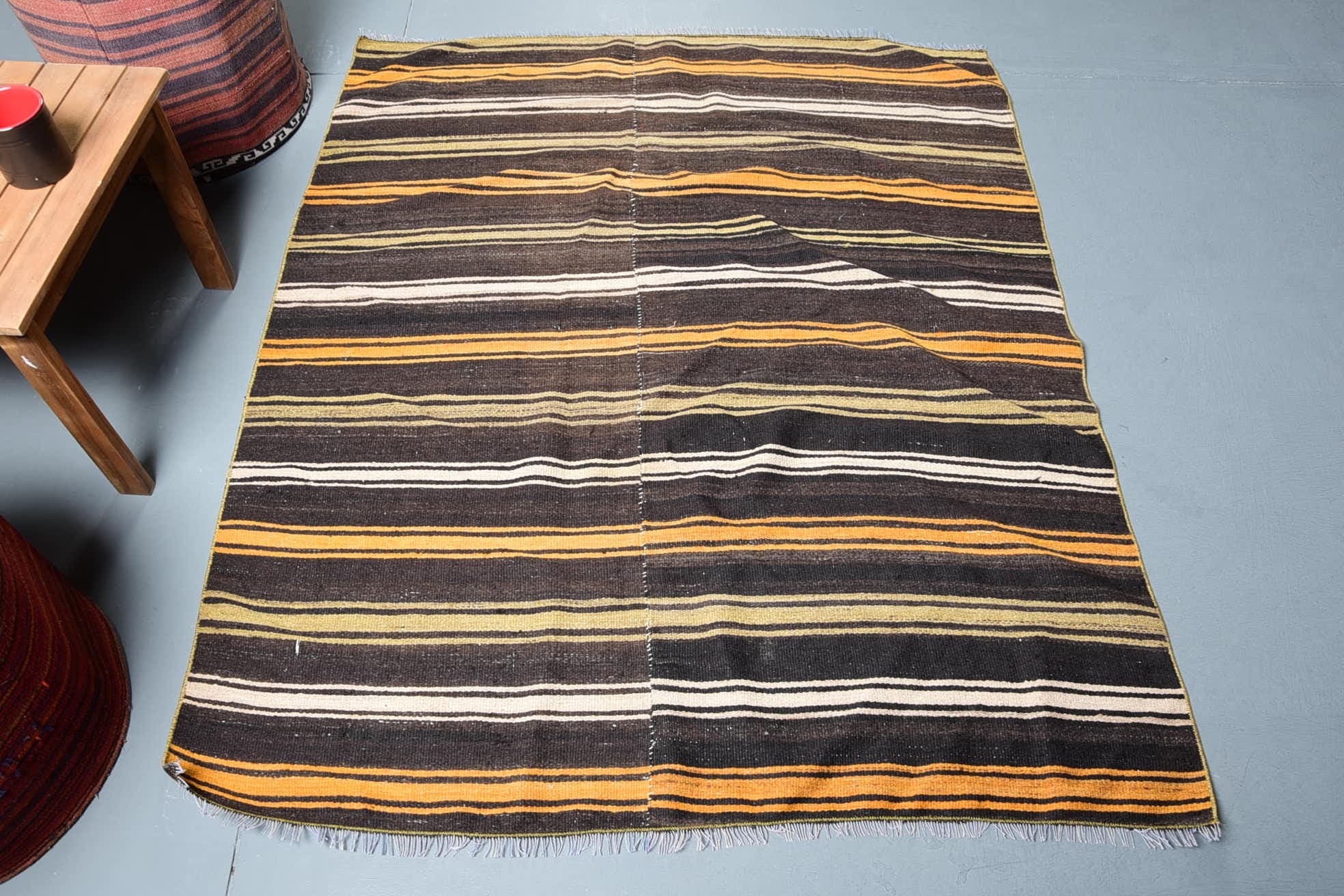 Kitchen Rugs, Bedroom Rug, Oushak Rugs, Vintage Rugs, Turkish Rug, Art Rug, Rugs for Bedroom, Oriental Rug, 4.2x5 ft Accent Rugs, Kilim