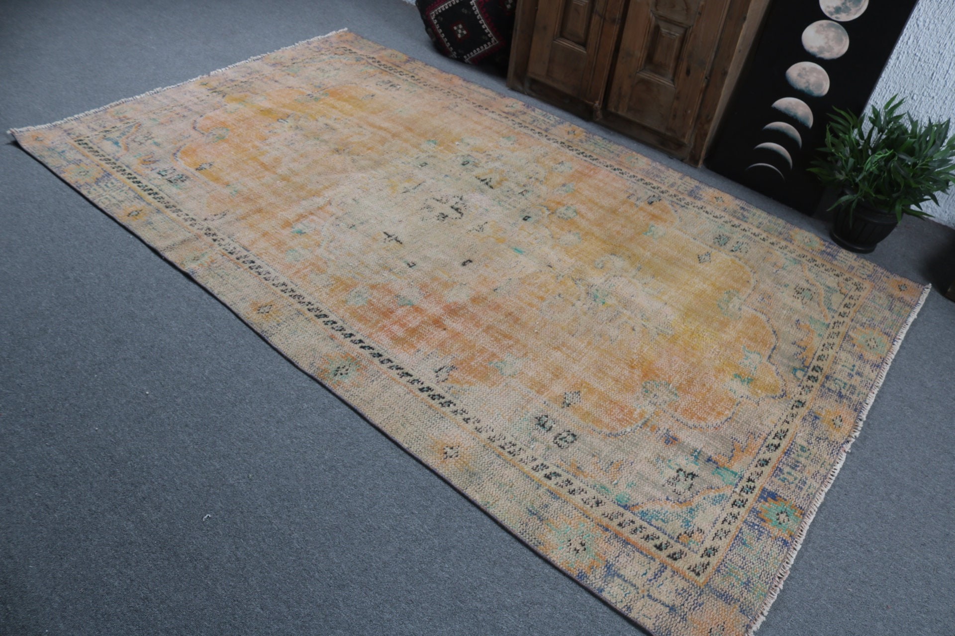 Tribal Rugs, Turkish Rugs, Yellow Oriental Rug, Vintage Rugs, Dining Room Rug, Salon Rugs, Flatweave Rug, Wool Rug, 4.9x8.4 ft Large Rug