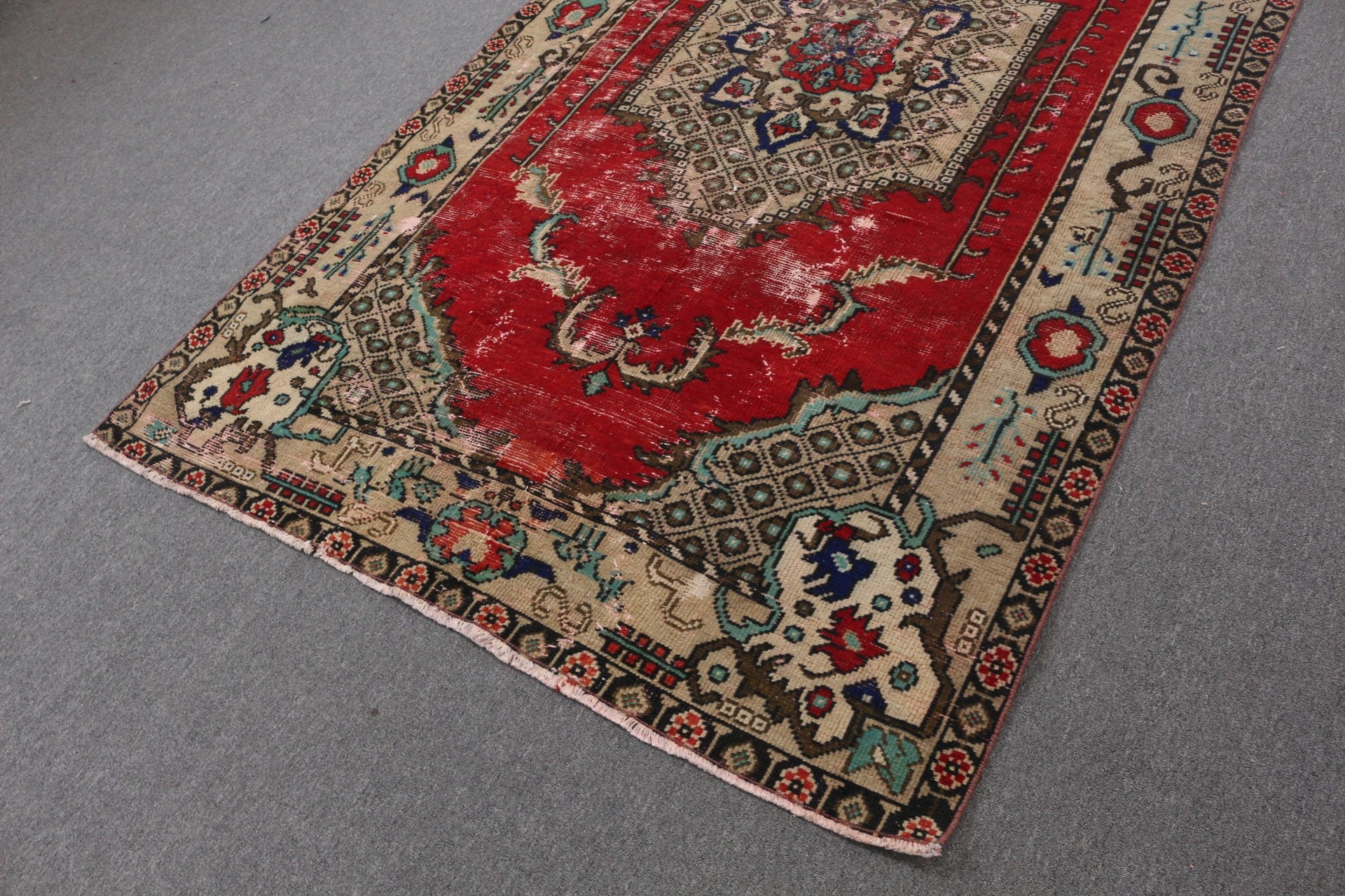 Oushak Halı, Vintage Halı, Türk Halısı, Türkiye Halısı, Oturma Odası Halısı, 4.8x9.1 ft Büyük Halı, Kırmızı Ev Dekor Halıları, Salon Halıları, Anadolu Halısı