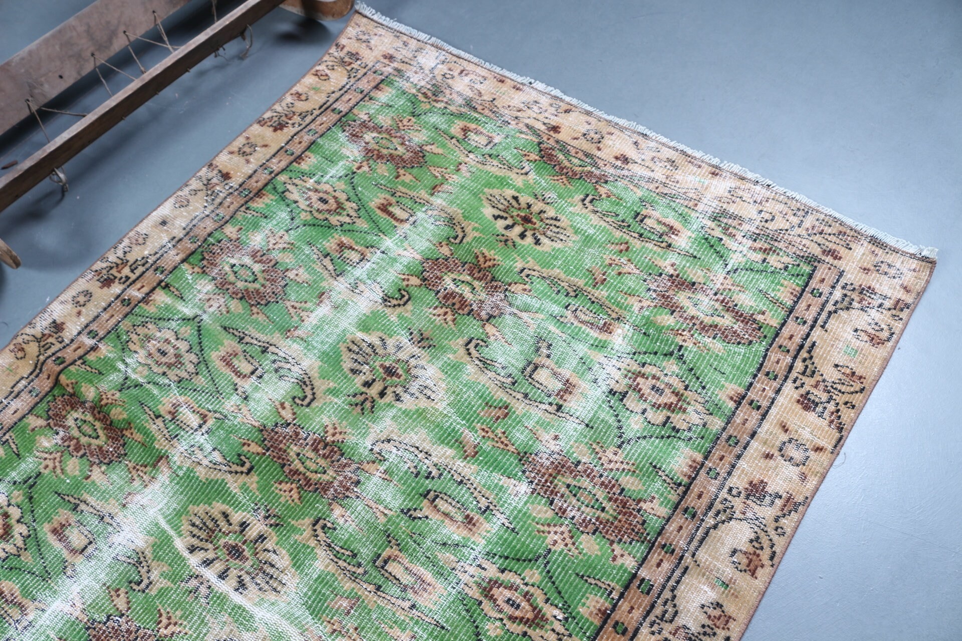 Rugs for Dining Room, Moroccan Rug, Retro Rug, Kitchen Rug, Green Bedroom Rugs, Vintage Rug, 4.4x7.7 ft Area Rugs, Turkish Rug, Cool Rugs