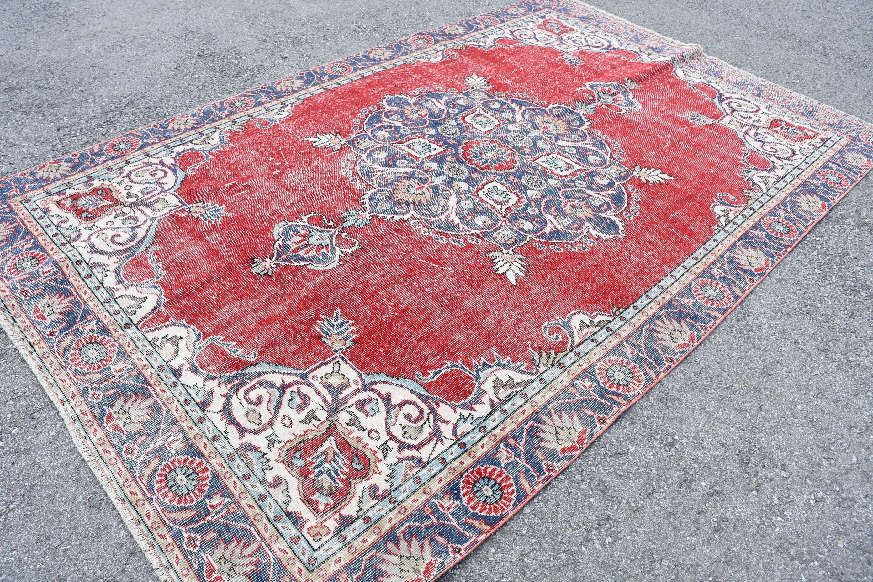 Vintage Rug, Cool Rug, 6.4x10.4 ft Large Rug, Turkish Rug, Oushak Rug, Dining Room Rug, Rugs for Living Room, Red Moroccan Rug, Salon Rug