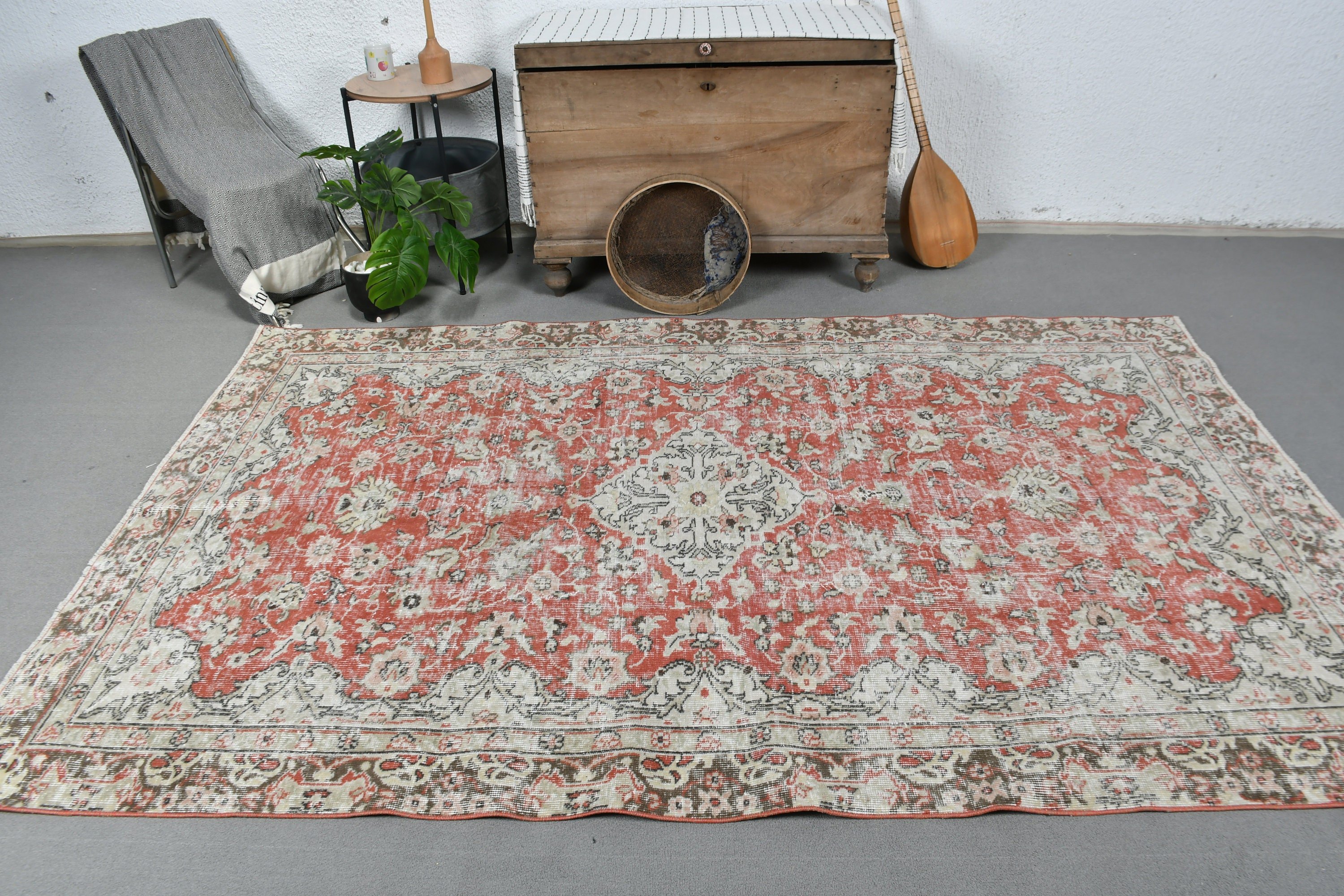 Living Room Rugs, Floor Rug, Tribal Rug, Turkish Rug, Vintage Rug, Dining Room Rugs, 5.5x8.6 ft Large Rug, Red Bedroom Rugs