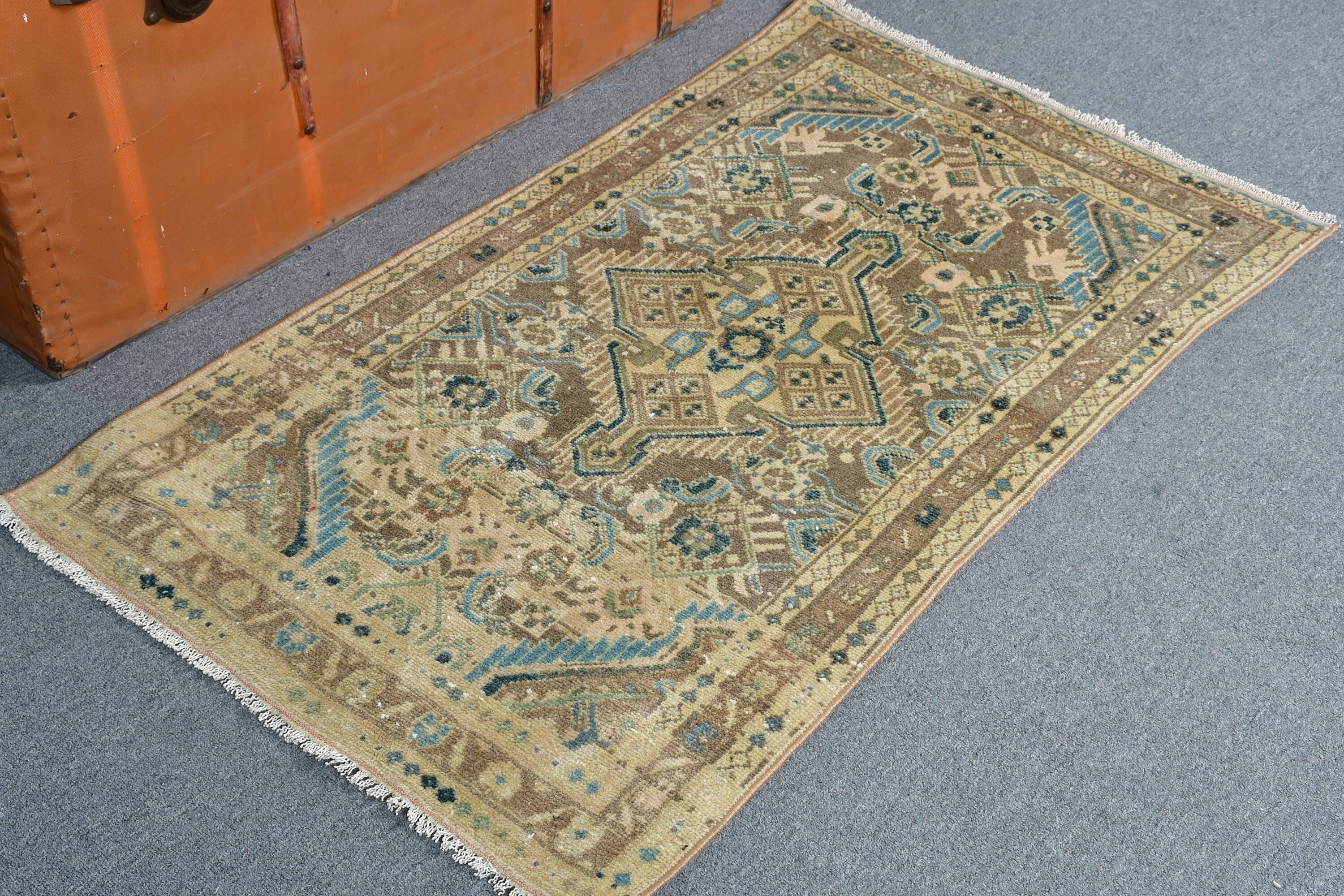 2.3x3.8 ft Küçük Halı, Türk Halısı, Paspas Halısı, Ev Dekor Halıları, Kahverengi Oushak Halısı, Araba Paspas Halısı, Vintage Halı, Mutfak Halıları, Oushak Halısı