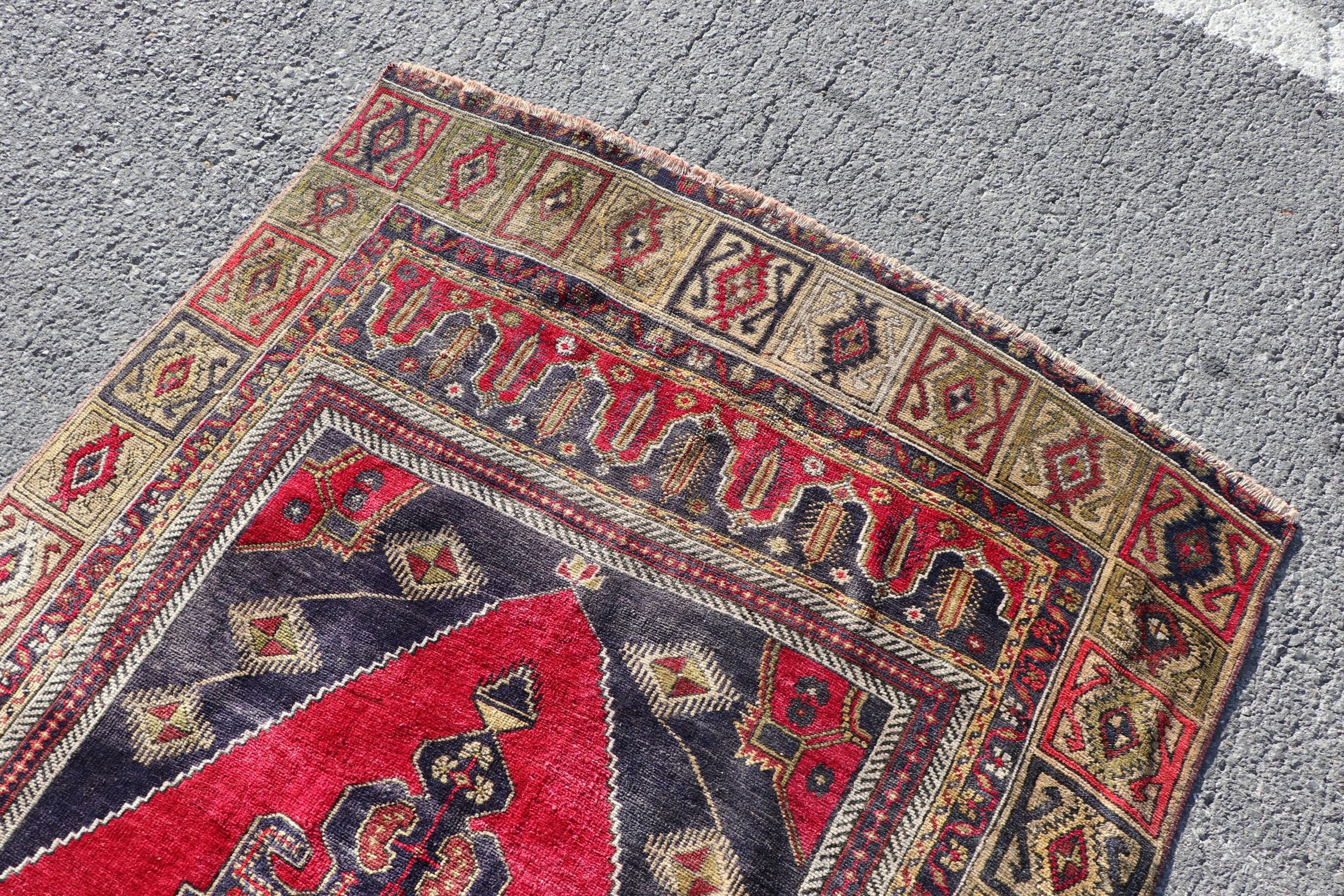 Oriental Rug, Vintage Rugs, Distressed Rug, Turkish Rug, Bedroom Rug, Rugs for Living Room, Red Cool Rug, 4.1x8.5 ft Area Rug, Kitchen Rug