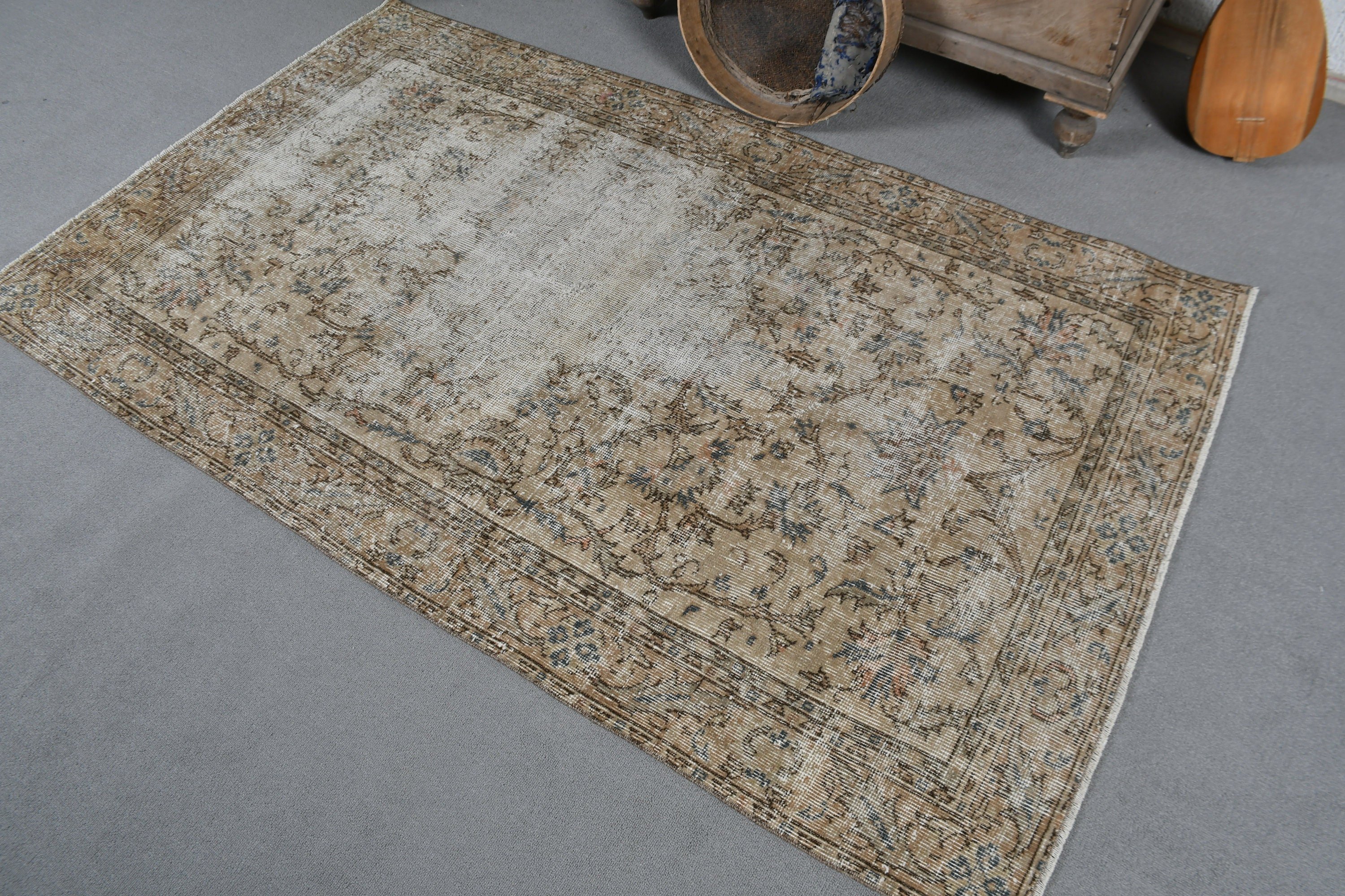 Turkish Rugs, Beige Anatolian Rug, 3.7x6.2 ft Accent Rugs, Nursery Rug, Bedroom Rugs, Cute Rug, Oushak Rug, Vintage Rug, Kitchen Rugs