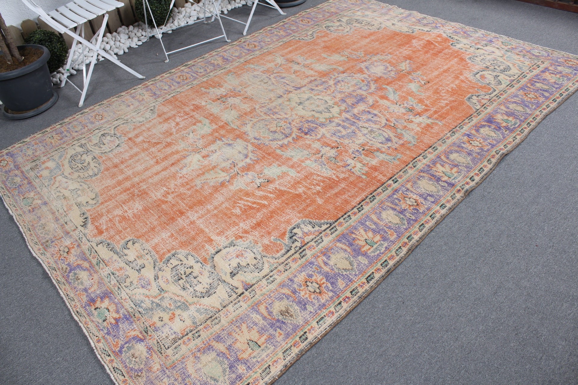 Oturma Odası Halısı, Eklektik Halı, Turuncu Mutfak Halıları, Mutfak Halısı, Türk Halıları, 6.4x9.4 ft Büyük Halılar, Yatak Odası Halıları, Yün Halı, Vintage Halı