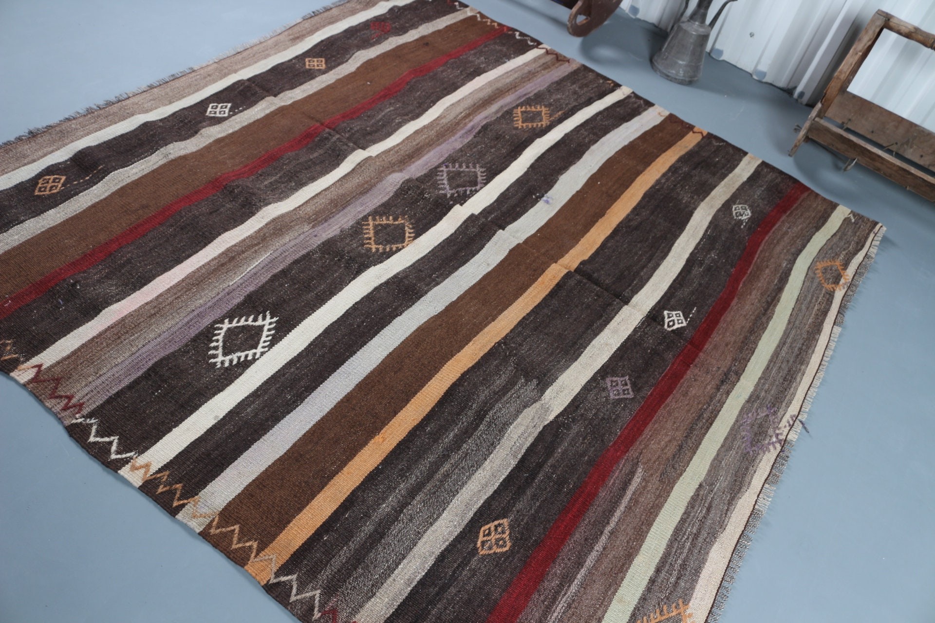 7x9.7 ft Büyük Halı, Yatak Odası Halıları, Soluk Halı, Bej Yer Halısı, Kilim, Vintage Halı, Havalı Halılar, Ev Dekor Halısı, Yemek Odası Halısı, Türk Halısı