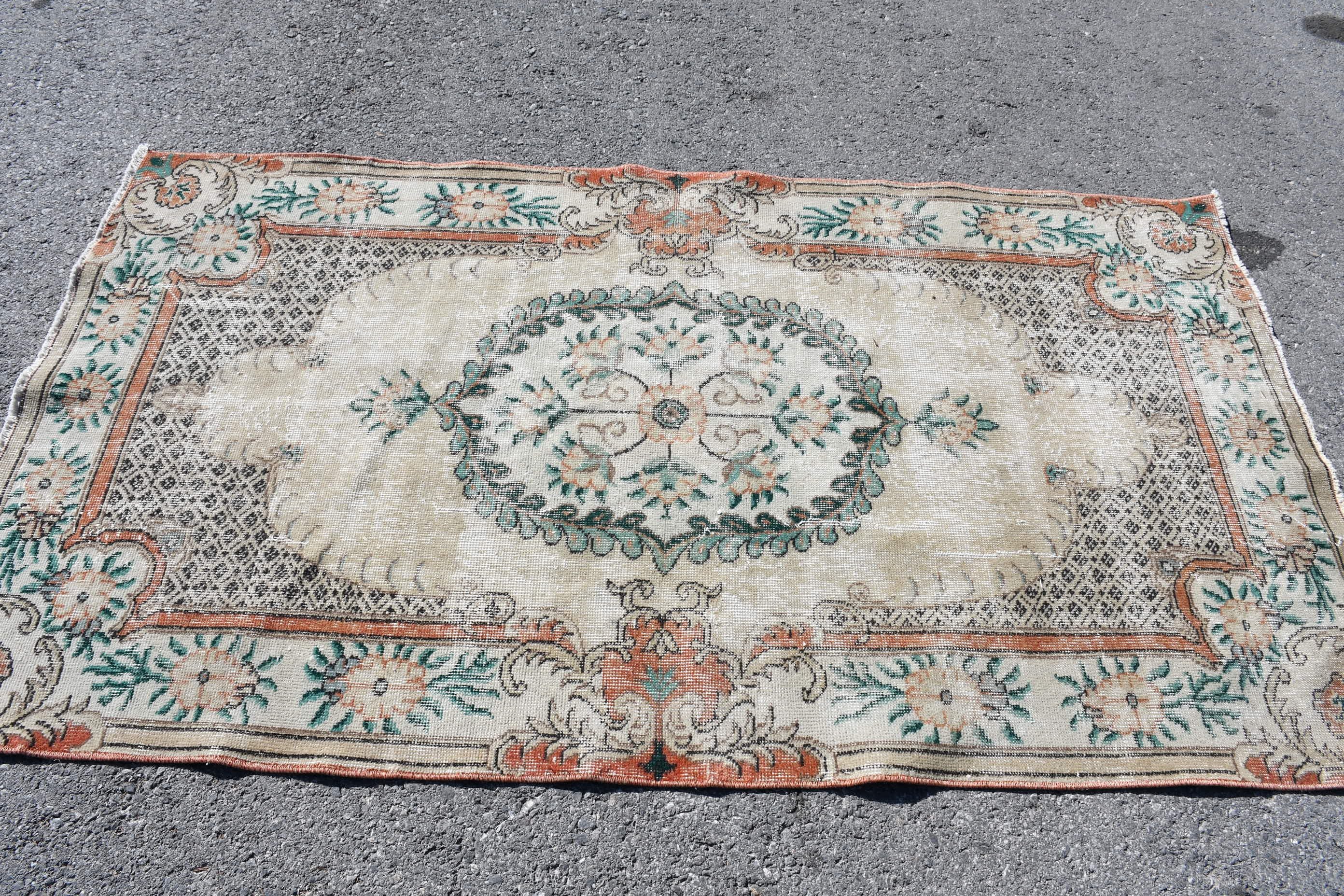 Vintage Rugs, Floor Rug, Antique Rug, Beige Floor Rugs, 3.7x6.6 ft Area Rug, Handmade Rug, Rugs for Nursery, Turkish Rugs, Bedroom Rugs