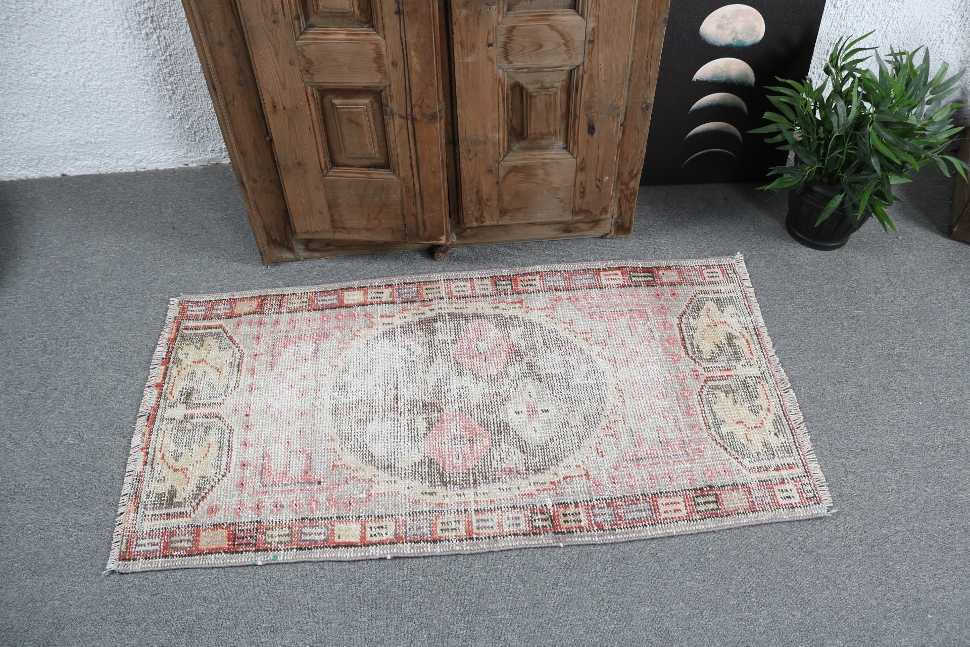 Küçük Boho Halılar, Açıklama Halıları, Türk Halıları, Fas Halıları, 2,1x4,2 ft Küçük Halı, Kapı Paspas Halısı, Vintage Halı, Gri Açıklama Halısı