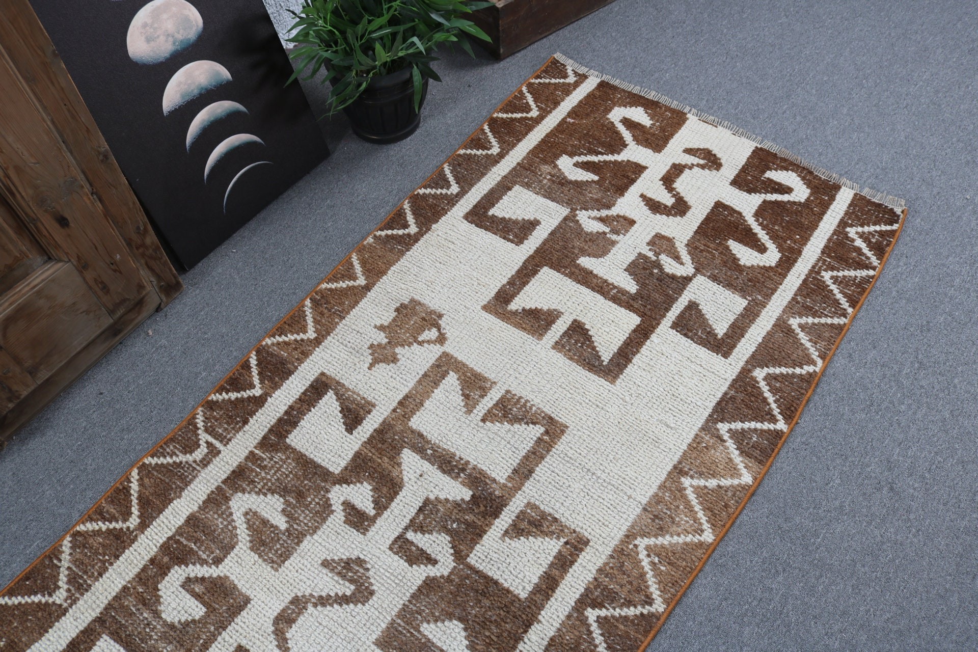 Boho Rugs, Brown Oriental Rug, Vintage Rugs, Aztec Rug, Kitchen Rug, 2.8x8.3 ft Runner Rugs, Turkish Rugs, Vintage Runner Rug, Stair Rugs