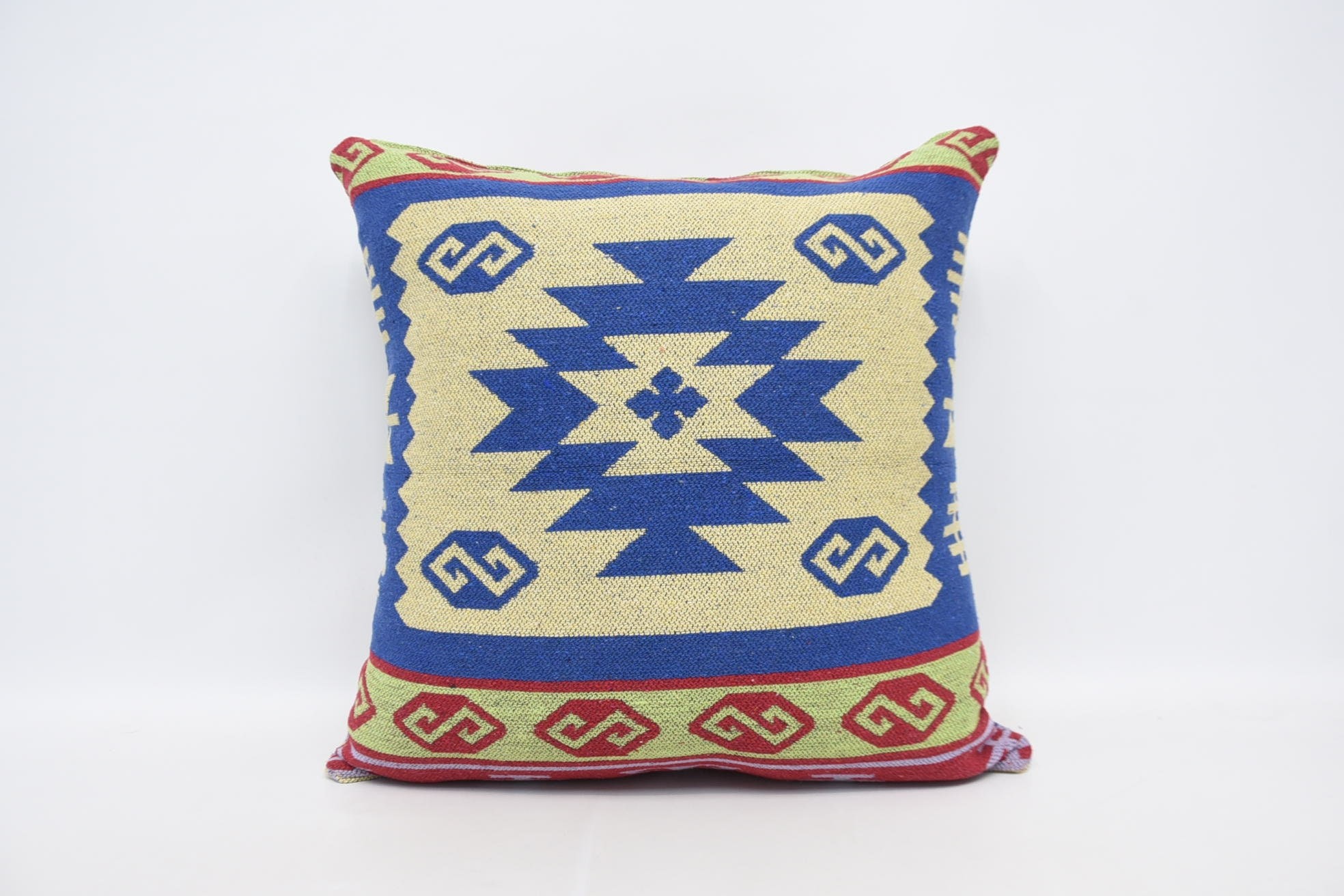 Ethnical Kilim Rug Pillow, Vintage Kilim Pillow, Garden Cushion Case, 28"x28" Blue Pillow Cover, Kilim Pillow, Floor Pillow Case