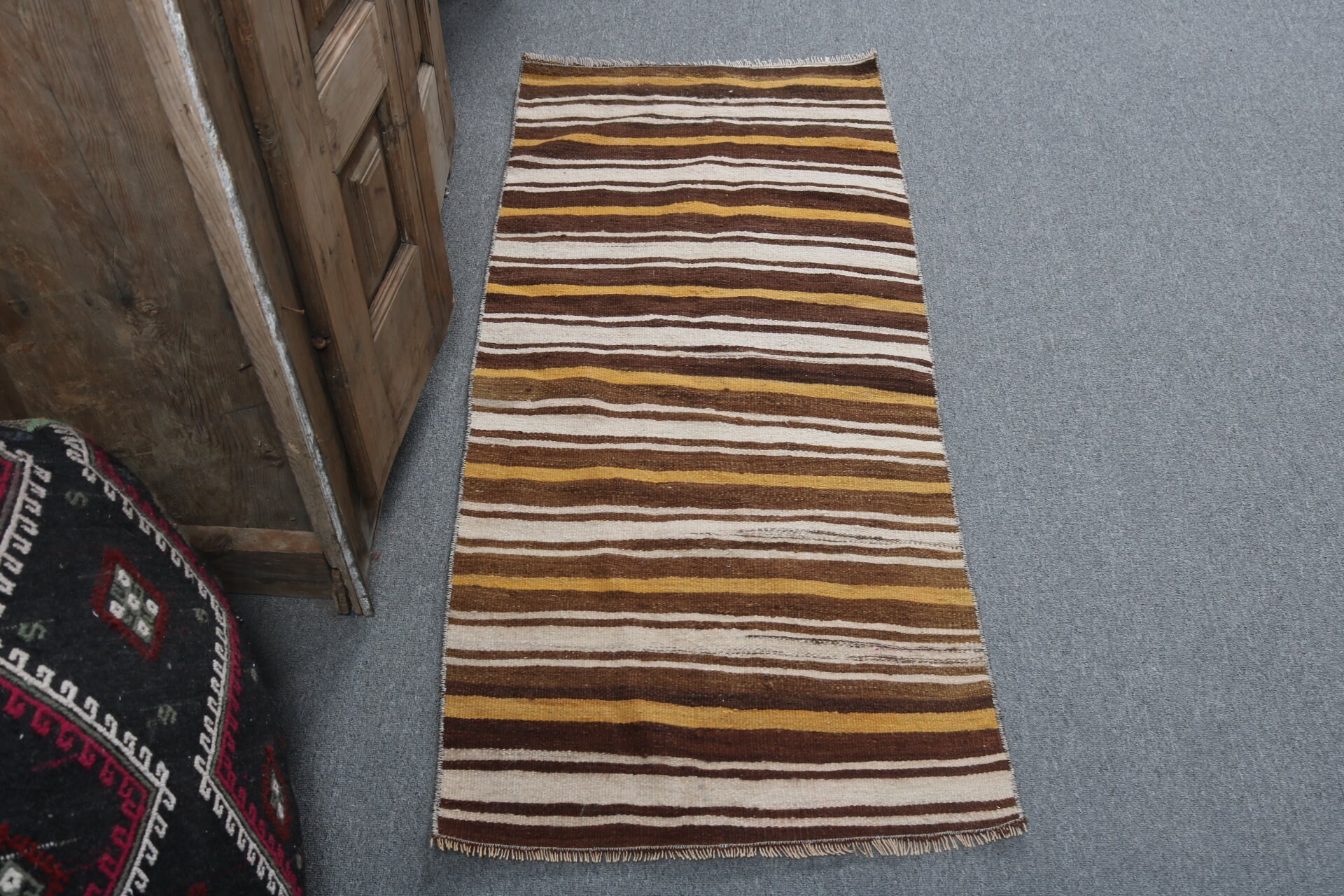 Etnik Halı, 2x4.4 ft Küçük Halı, Türk Halıları, Paspas Halıları, Mutfak Halısı, Kahverengi Nötr Halı, Vintage Halılar, Modern Halı, Kilim