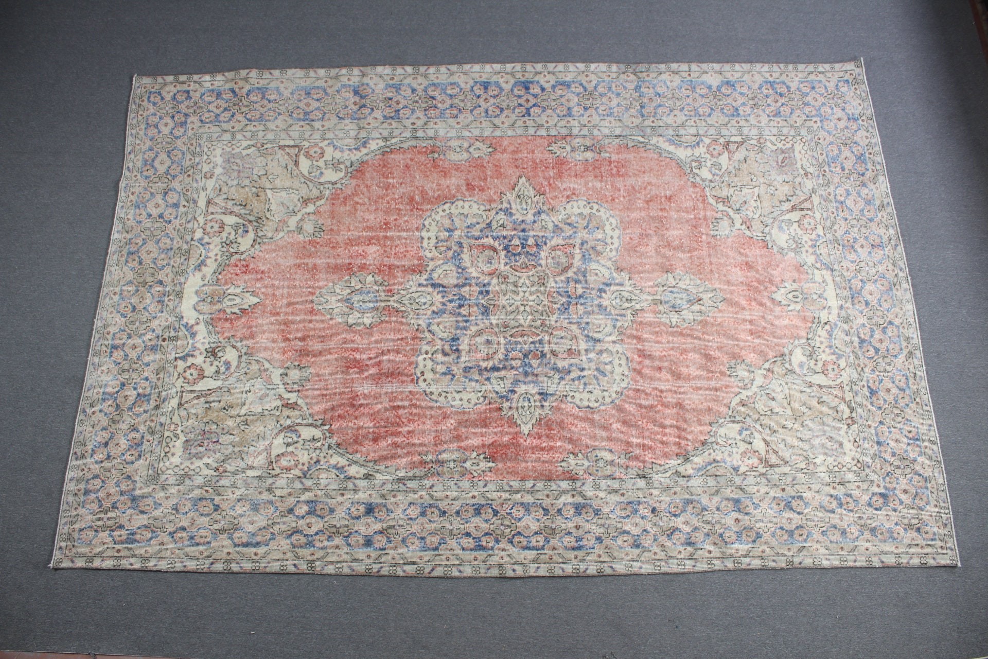 Ev Dekor Halısı, Türk Halısı, Vintage Halı, Salon Halısı, 7.1x11.1 ft Büyük Boy Halı, Oturma Odası Halısı, Yurt Halısı, Kırmızı Anadolu Halısı, Anadolu Halısı