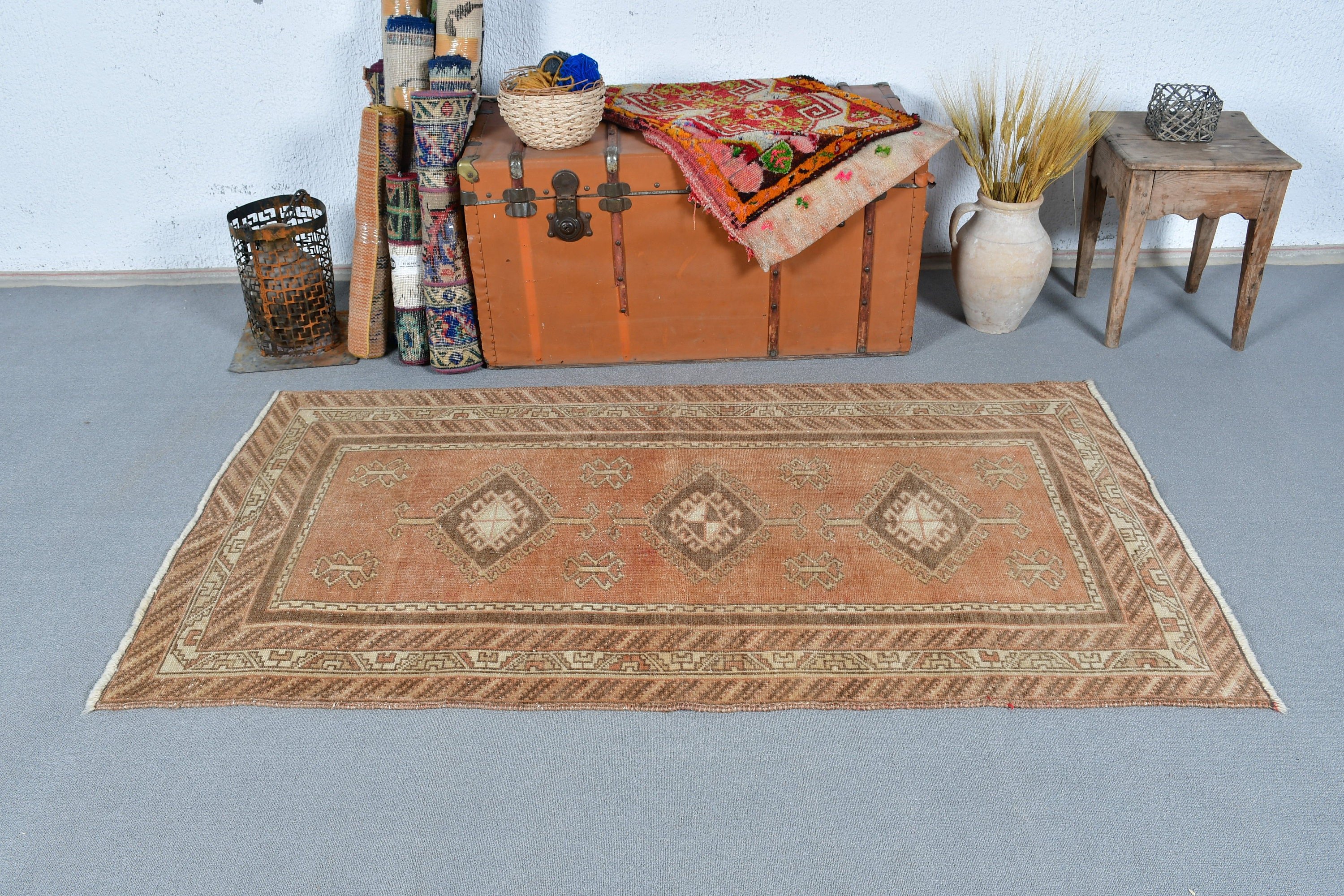 3.2x6 ft Accent Rug, Nursery Rugs, Turkish Rug, Beige Oushak Rug, Kitchen Rugs, Entry Rug, Rugs for Kitchen, Vintage Rugs