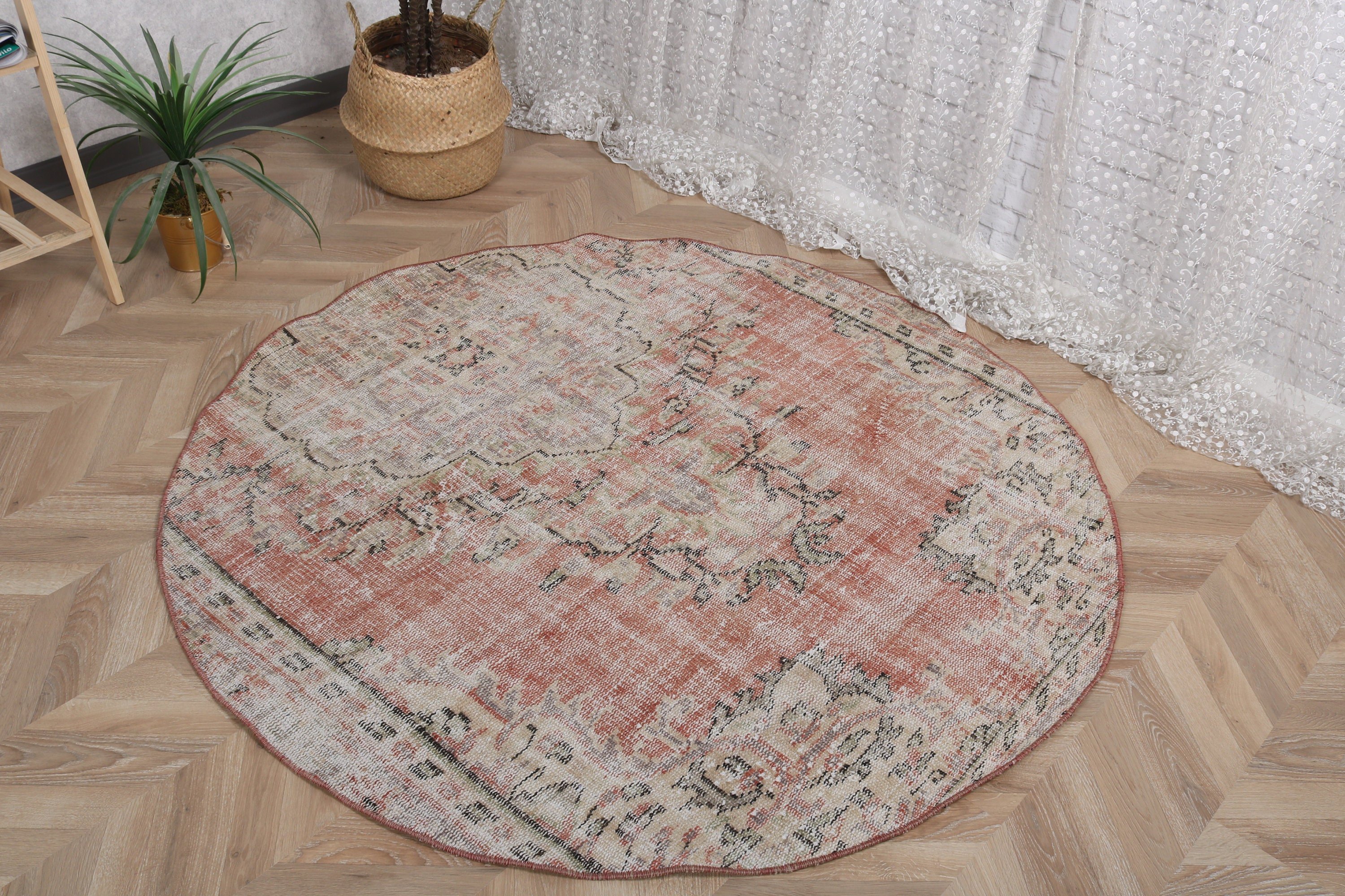 Giriş Halıları, Kırmızı Lüks Halılar, Türk Halısı, Boho Halıları, Vintage Vurgulu Halı, Antika Halı, Vintage Halı, Yer Halısı, 4,8x4,8 ft Vurgulu Halılar