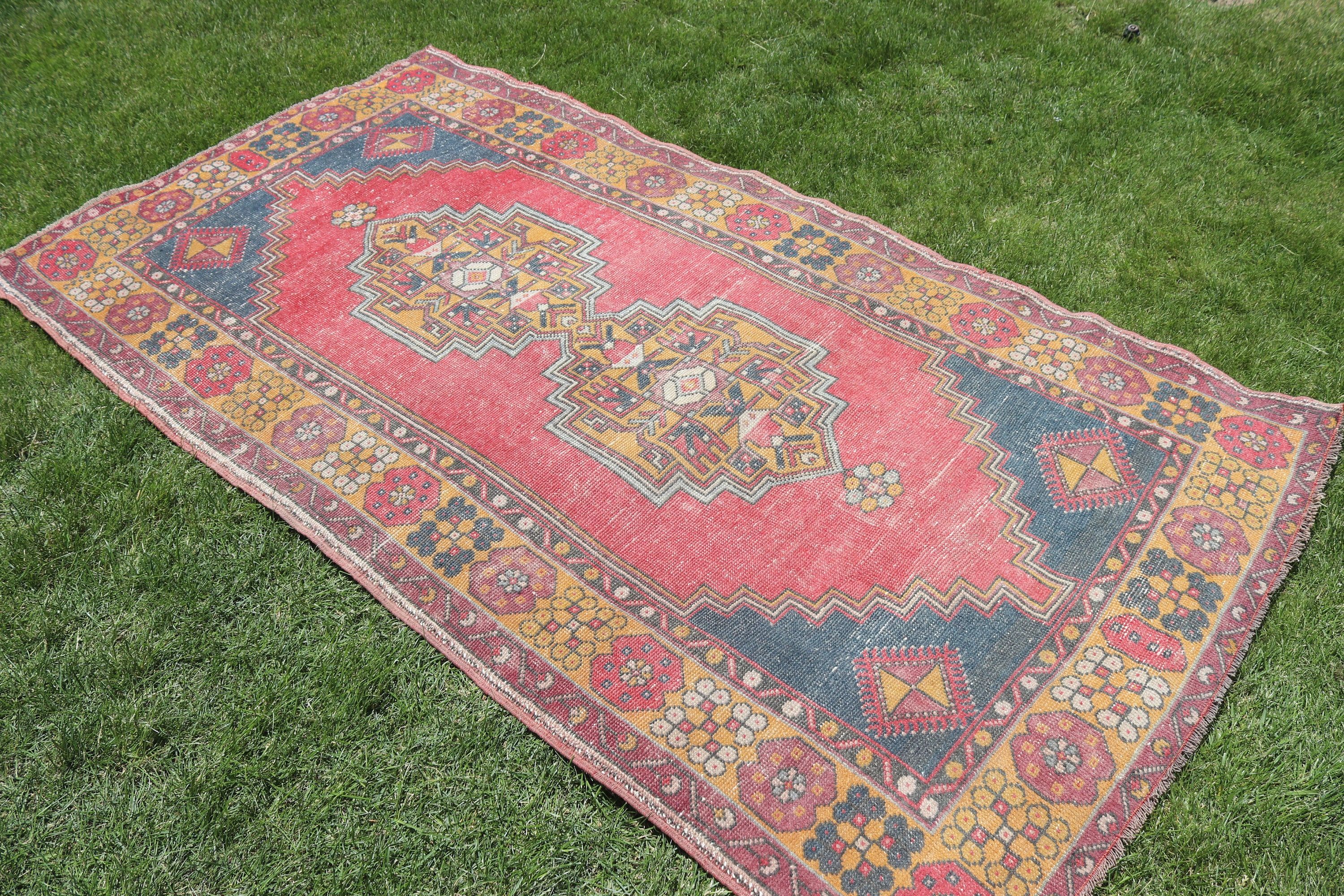 4x7.3 ft Area Rugs, Kitchen Rug, Turkish Rugs, Pink Oriental Rug, Vintage Area Rug, Rugs for Floor, Vintage Rug, Neutral Rugs, Indoor Rugs