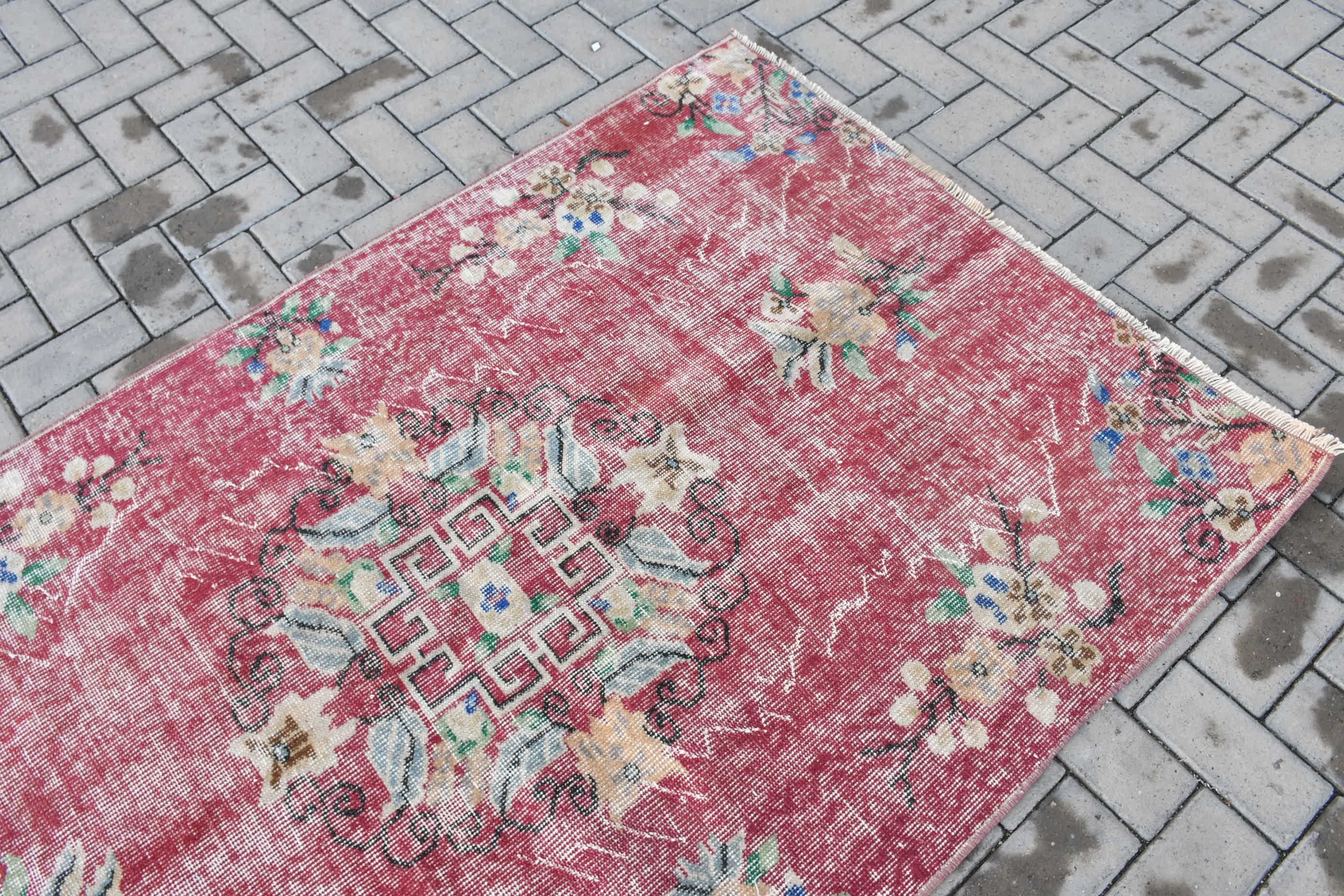 Vintage Rugs, Rugs for Entry, Vintage Decor Rug, Kitchen Rug, Turkish Rug, 3.7x6 ft Accent Rug, Bedroom Rug, Red Moroccan Rug, Moroccan Rug