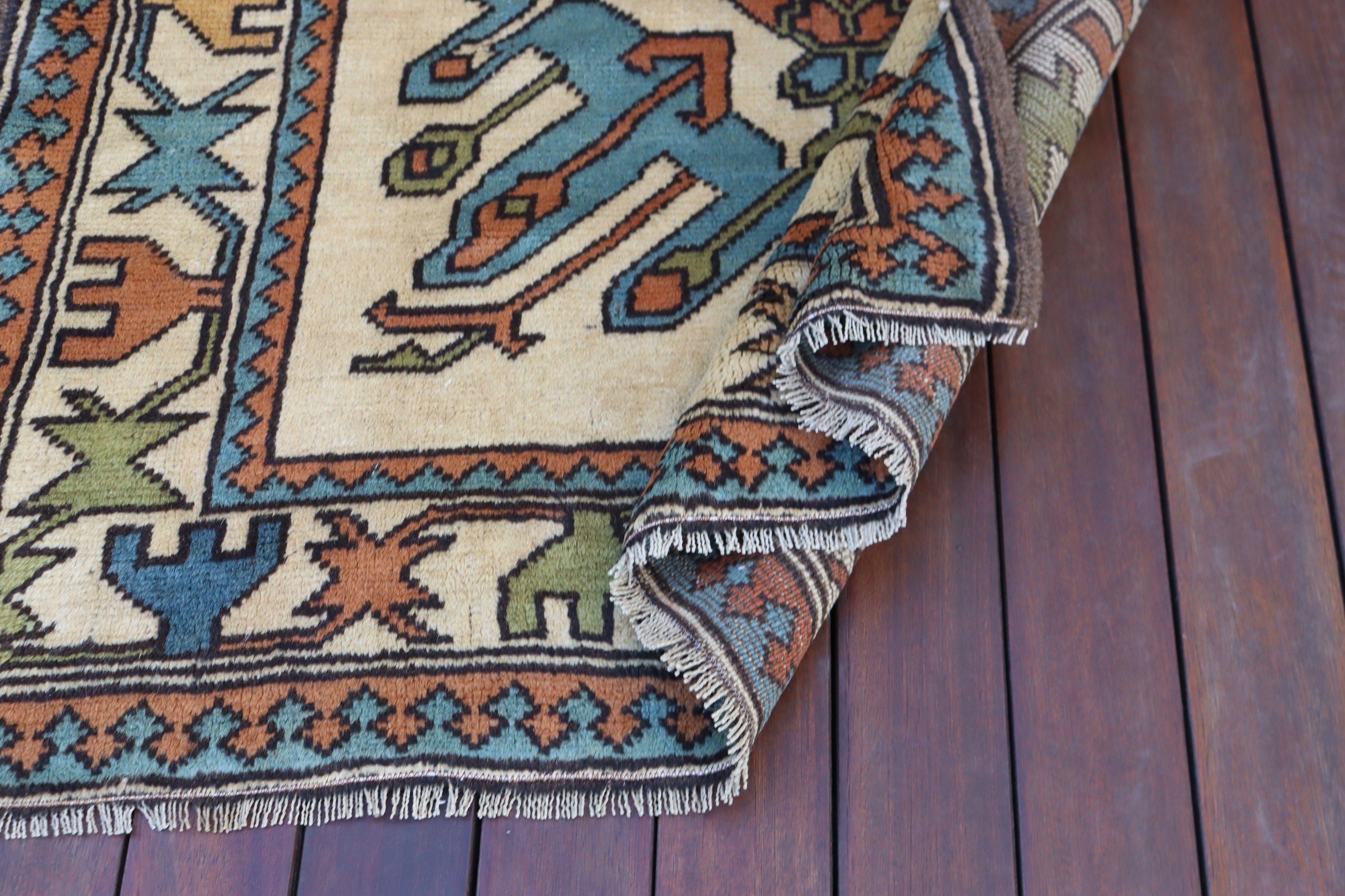 Vintage Halı, 3,7x8,4 ft Alan Halısı, Açıklama Halısı, Bej Nötr Halılar, Türk Halıları, Alan Halıları, Boho Alan Halısı, Soğuk Halılar, İç Mekan Halısı