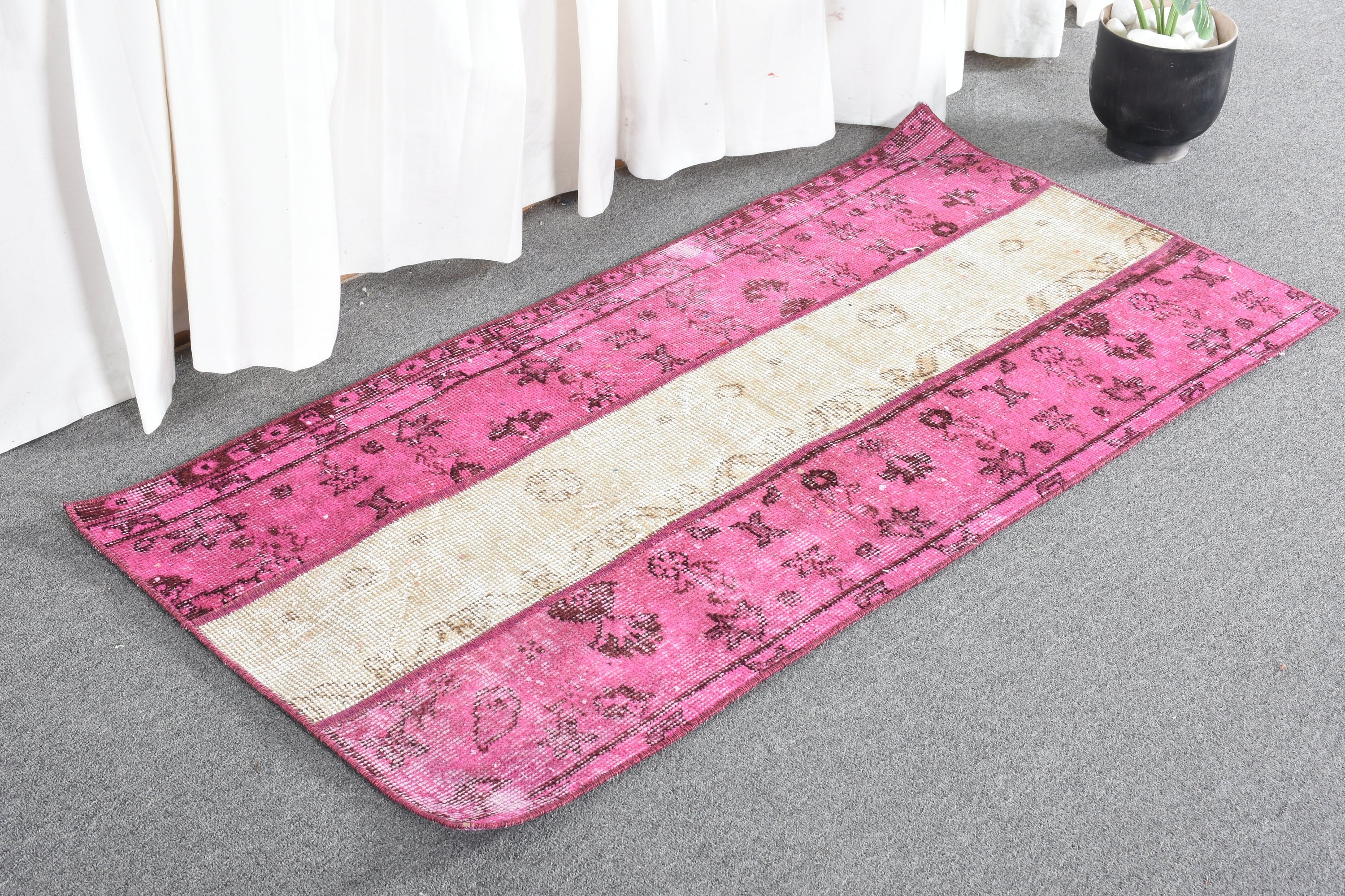 2x4.1 ft Small Rug, Moroccan Rug, Turkish Rug, Vintage Rugs, Rugs for Bath, Wall Hanging Rug, Wool Rugs, Pink Kitchen Rugs, Car Mat Rugs