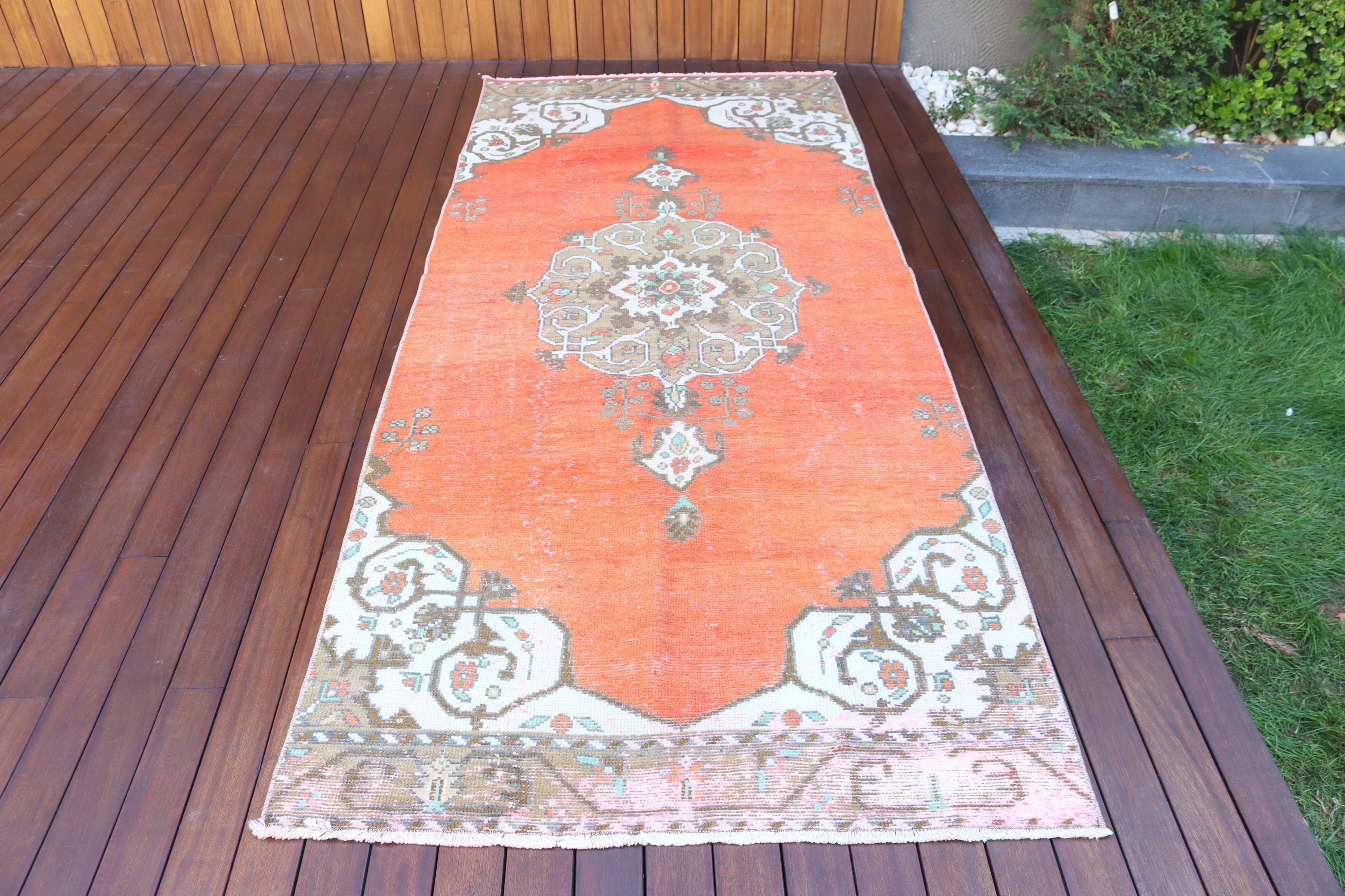 3,8x9,4 ft Alan Halıları, Turuncu Oushak Halı, Mutfak Halıları, Oturma Odası Halıları, İç Mekan Halıları, Vintage Halı, Türk Halıları, Modern Halı, Yer Halısı