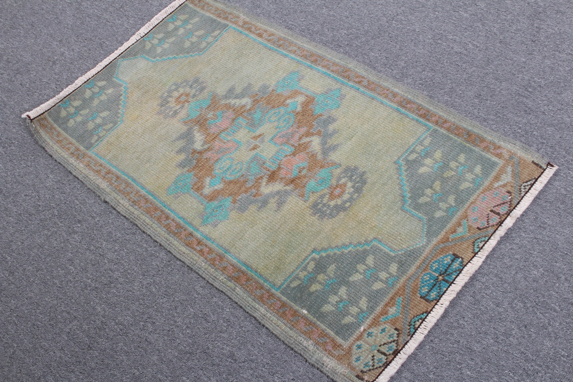 Handmade Rug, 1.6x2.7 ft Small Rug, Vintage Rugs, Door Mat Rugs, Oriental Rug, Bedroom Rugs, Nursery Rugs, Green Anatolian Rug, Turkish Rug