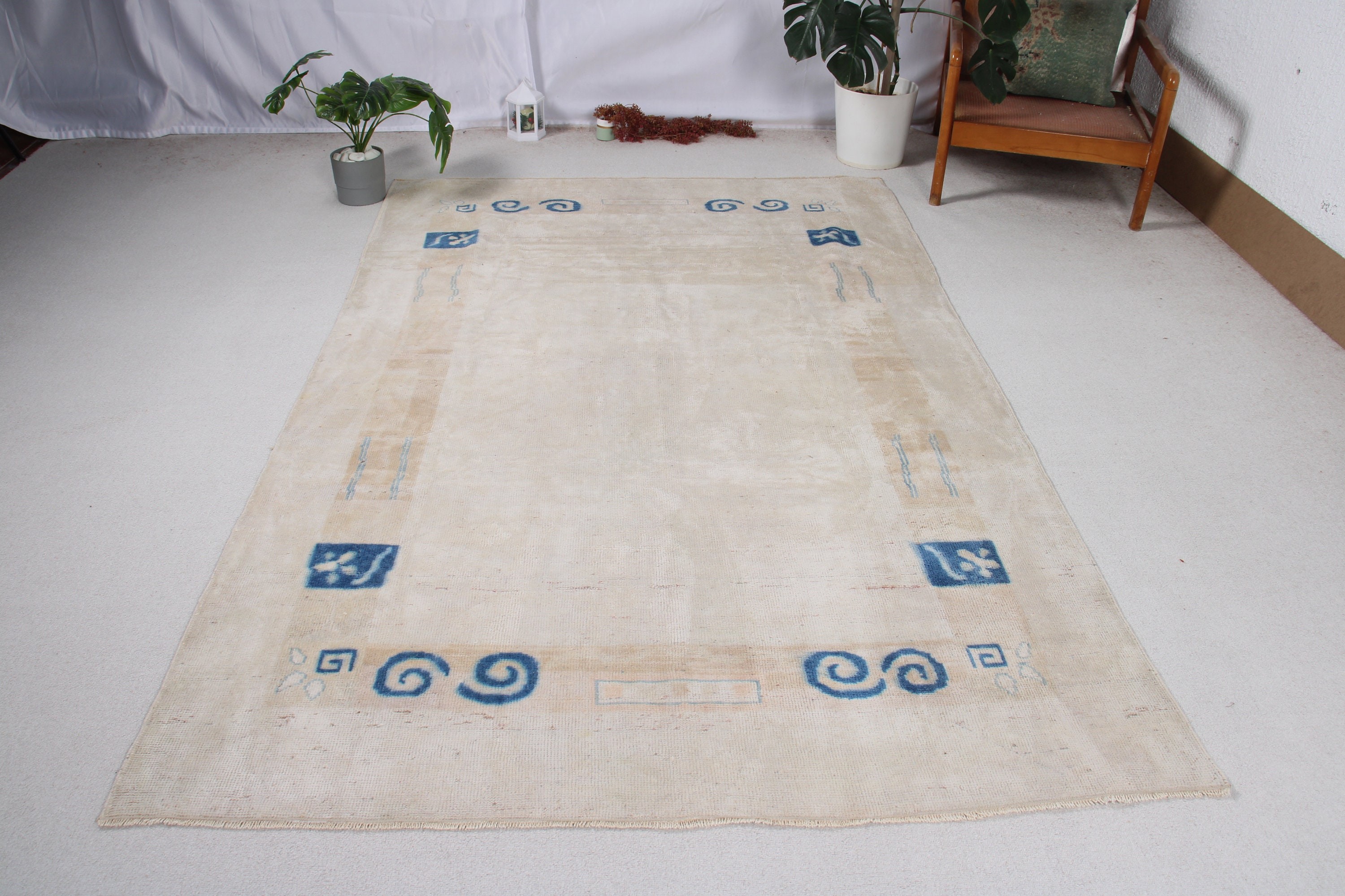 Boho Halı, Türk Halısı, Mutfak Halısı, Yemek Odası Halısı, Yer Halıları, Bej Nötr Halı, Vintage Halılar, 5,4x8,2 ft Büyük Halılar, Büyük Vintage Halı