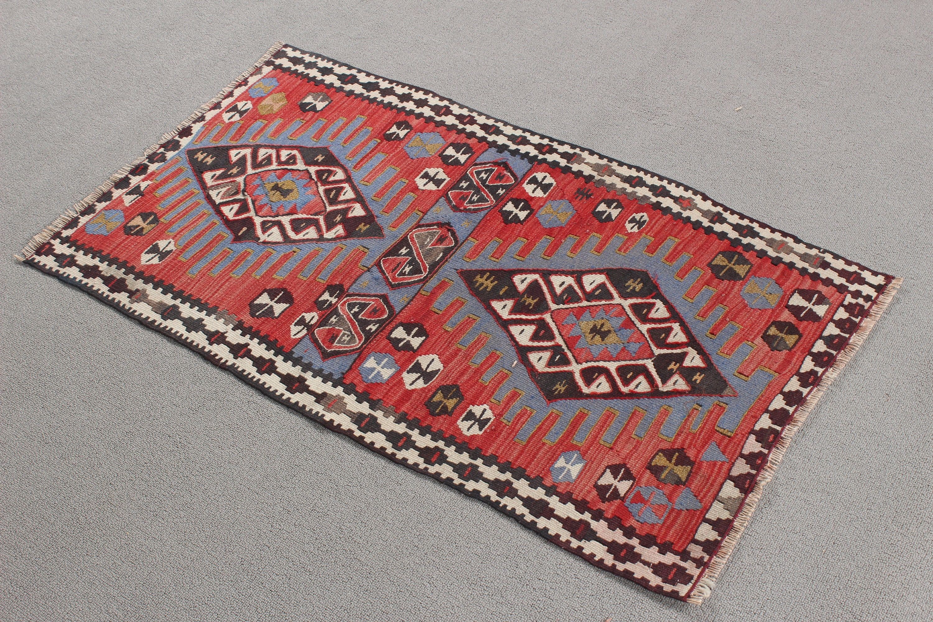 Geometrik Halı, Küçük Vintage Halılar, Kilim, Türk Halıları, Banyo Halıları, 1.9x3.4 ft Küçük Halılar, Vintage Halılar, Havalı Halı, Kırmızı Anadolu Halıları