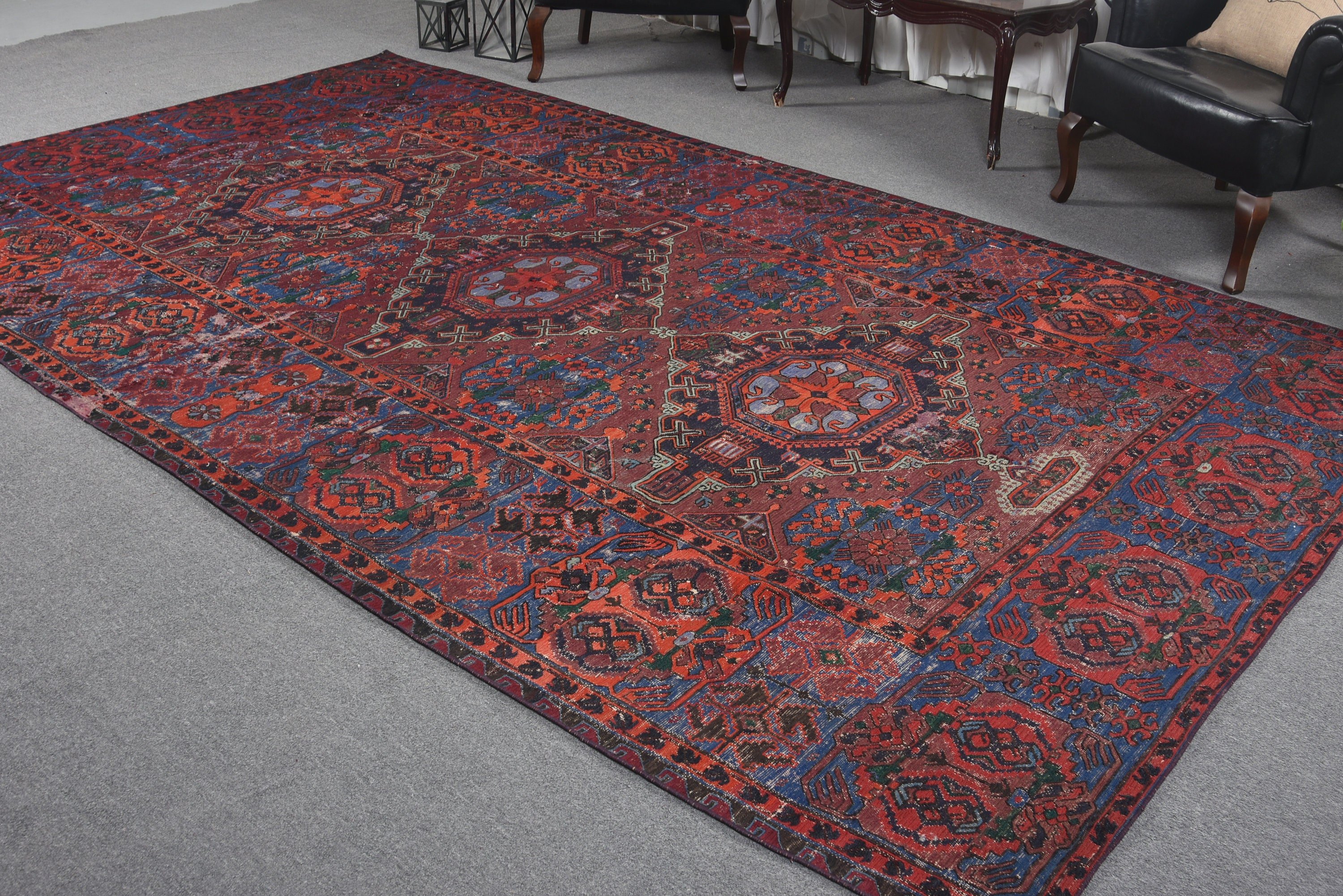 Red Luxury Rug, Saloon Rug, Vintage Rug, Kitchen Rug, Oversize Vintage Rug, Aztec Rugs, 7x12.1 ft Oversize Rug, Flatweave Rugs, Turkish Rug