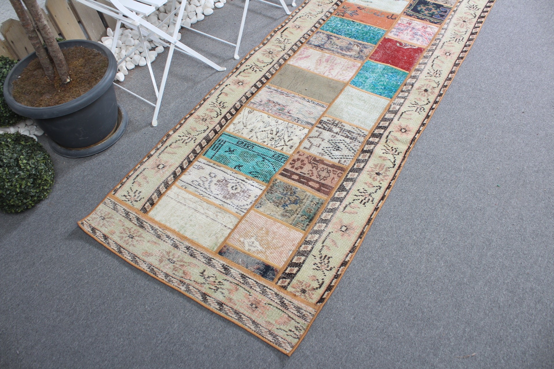 Mutfak Halısı, Merdiven Halısı, Vintage Halı, Havalı Halılar, Runner Halıları, Türk Halısı, Gökkuşağı 2.8x8.1 ft Runner Halıları, El Dokuma Halı