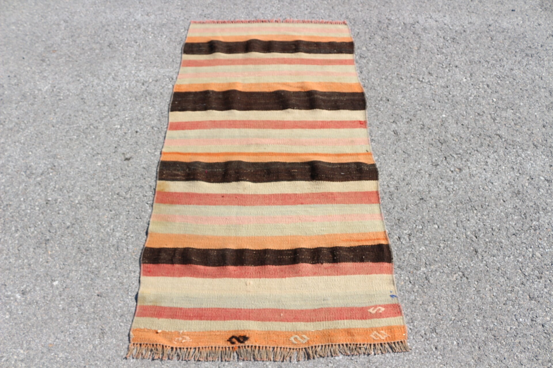 Soluk Halı, Antika Halı, Vintage Halılar, 2.5x5 ft Küçük Halı, Anadolu Halısı, Türk Halısı, Duvara Asılı Halı, Turuncu Soğuk Halı, Banyo Halısı, Kilim