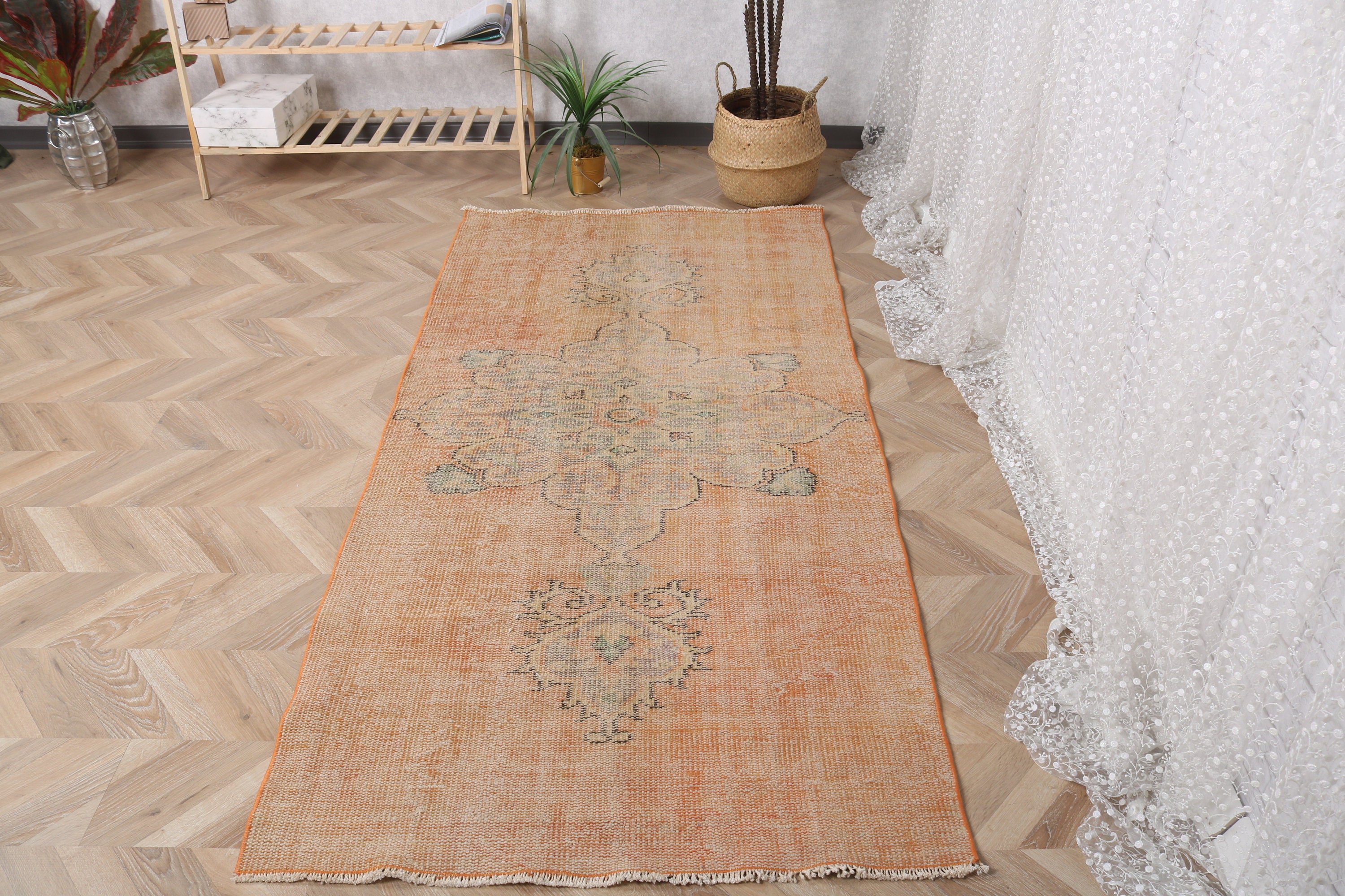 Türk Halısı, Dekoratif Halılar, Açıklama Halısı, Boho Halısı, Boho Vurgulu Halısı, Turuncu Bildirimi Halıları, 3,3x7,2 ft Accent Halıları, Vintage Halı