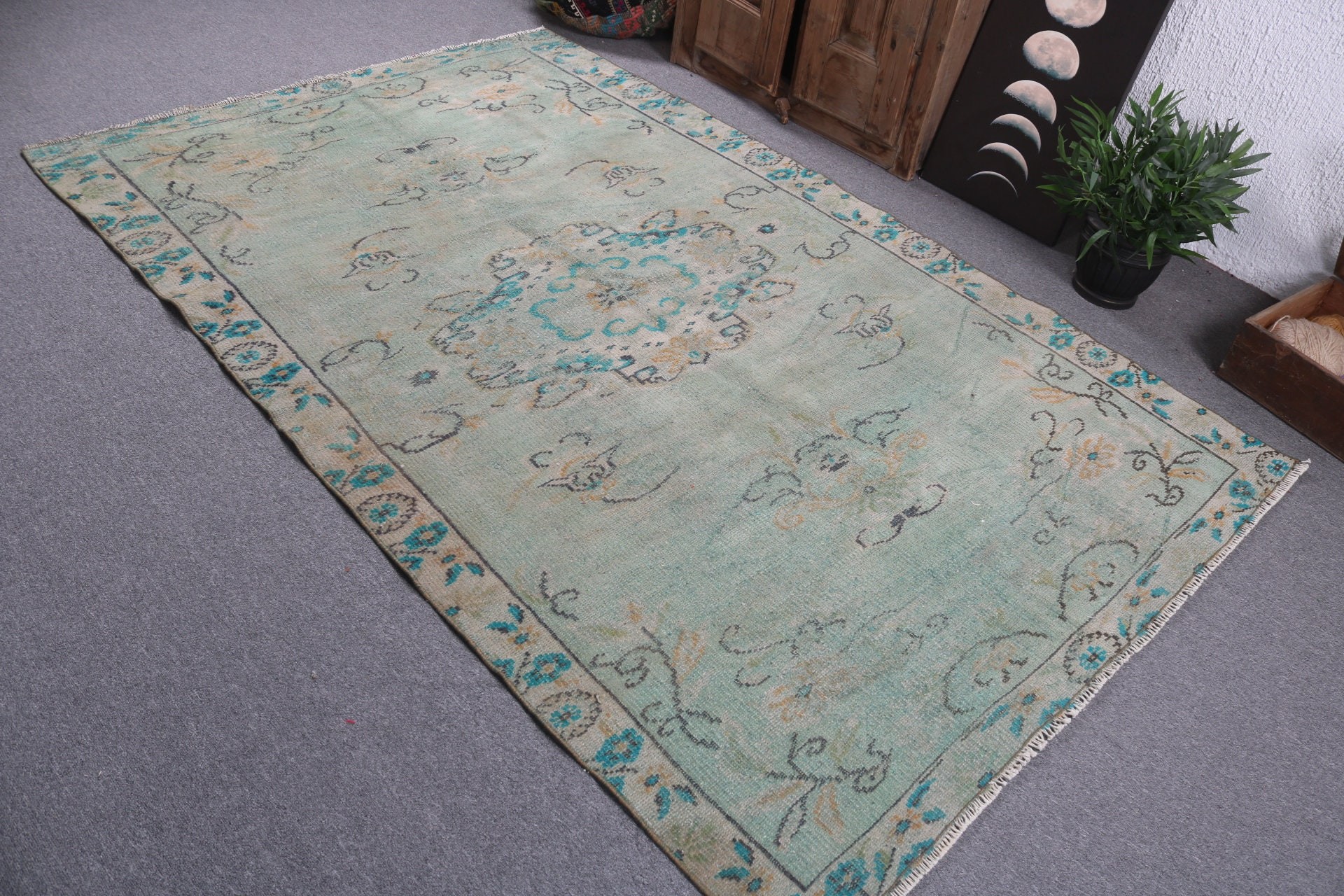 Vintage Rugs, Office Rugs, 5x7.9 ft Area Rug, Antique Rugs, Green Kitchen Rug, Handwoven Rugs, Turkish Rugs, Vintage Area Rug, Indoor Rugs