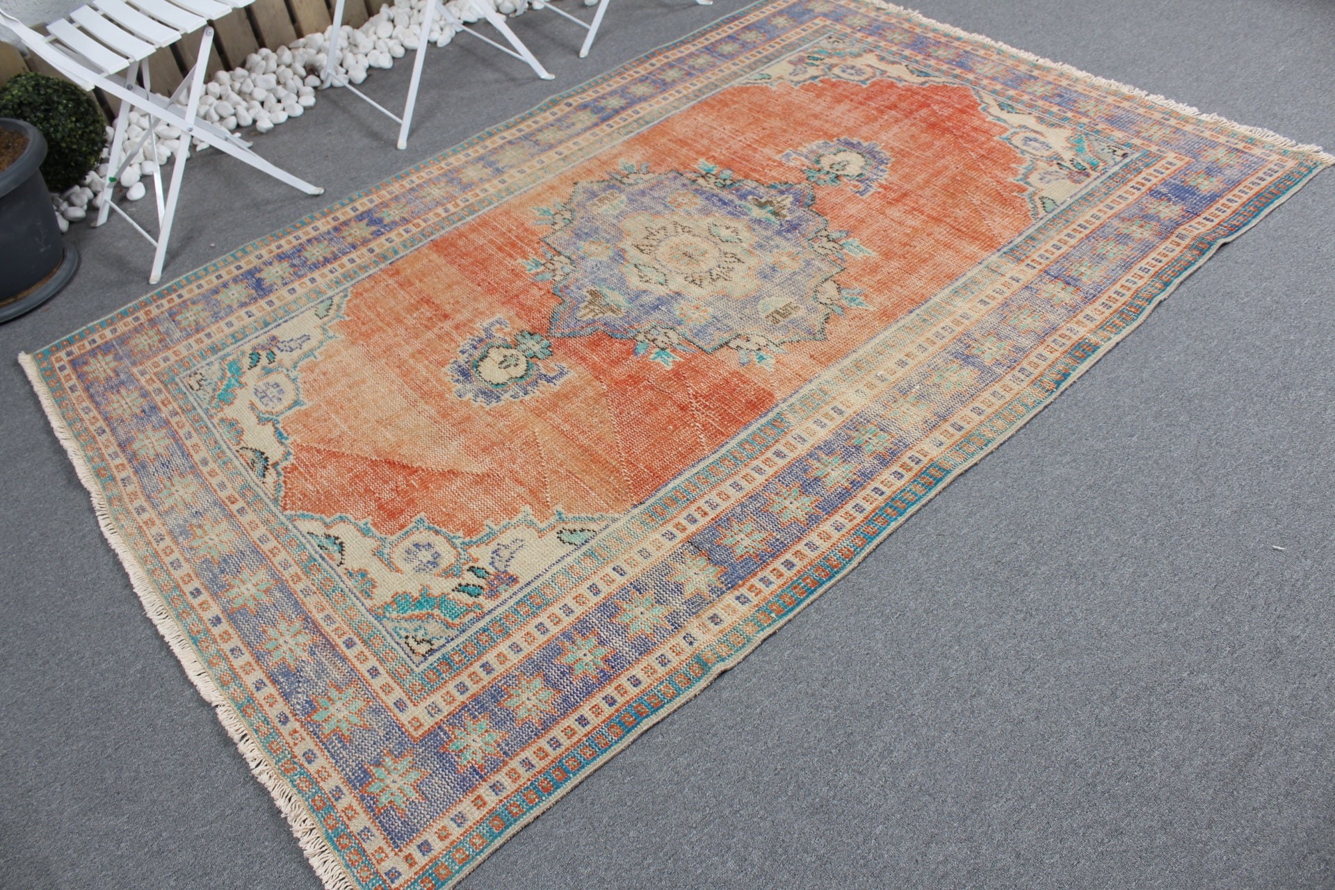 Nursery Rugs, Floor Rugs, Turkish Rug, Rugs for Nursery, Orange Home Decor Rug, Kitchen Rugs, 5x7.3 ft Area Rug, Vintage Rug, Bedroom Rug