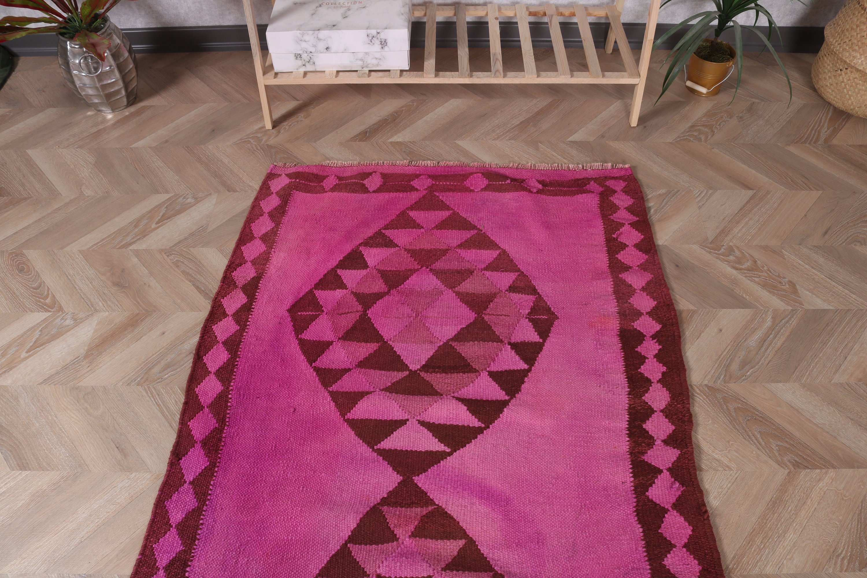 Vintage Halı, Koridor Halıları, Oushak Halısı, Ev Dekorasyonu Halısı, Pembe Oryantal Halısı, Türk Halıları, Vintage Runner Halıları, 3,5x11,1 ft Runner Halısı