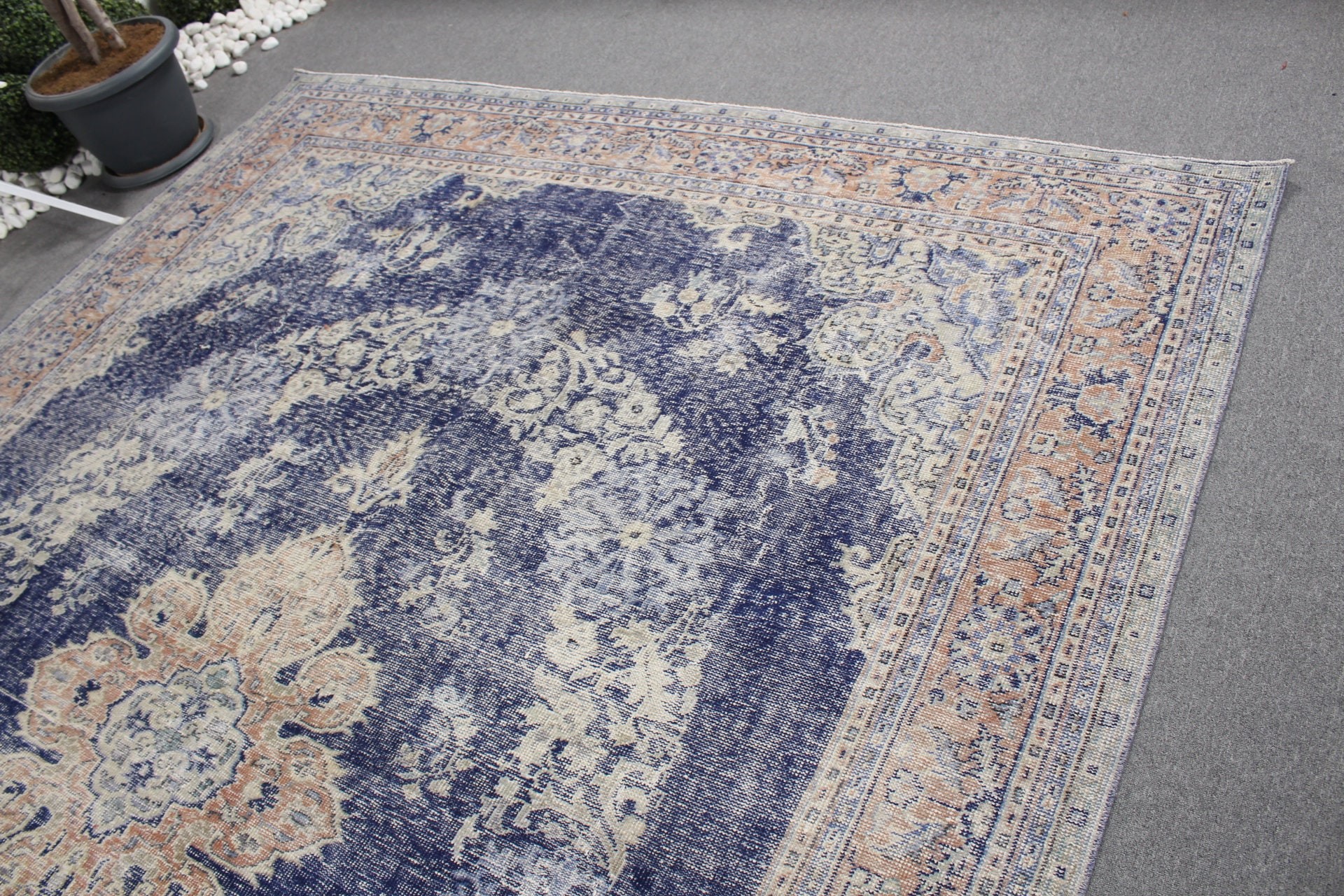 Living Room Rugs, Turkish Rug, Vintage Rug, Muted Rugs, Blue Oriental Rug, Salon Rug, 8.1x10.8 ft Oversize Rug, Kitchen Rug