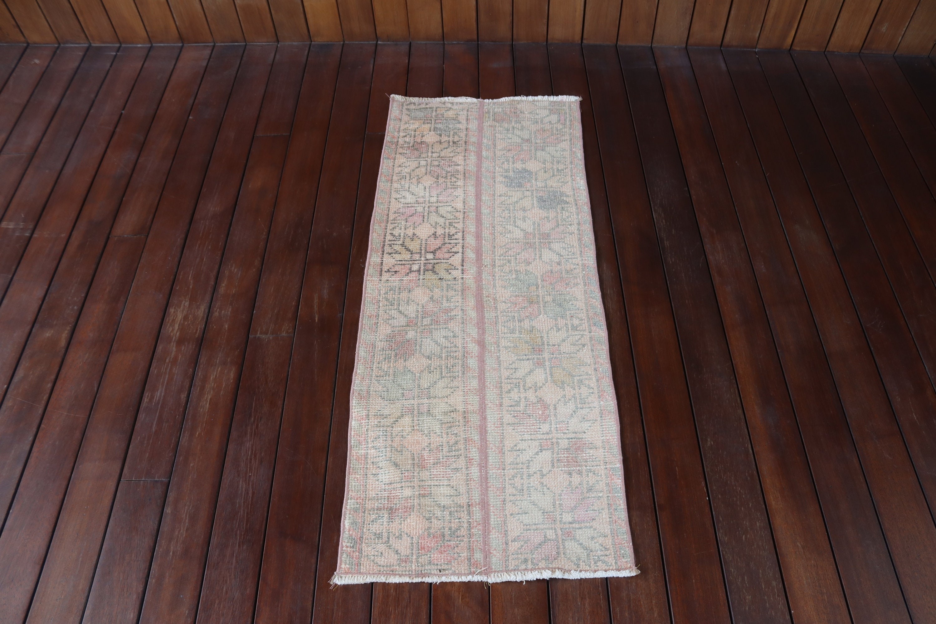 Küçük Alan Halısı, Bej Modern Halılar, Antika Halı, Vintage Halı, 1.5x3.8 ft Küçük Halılar, Türk Halıları, Duvara Asılı Halılar