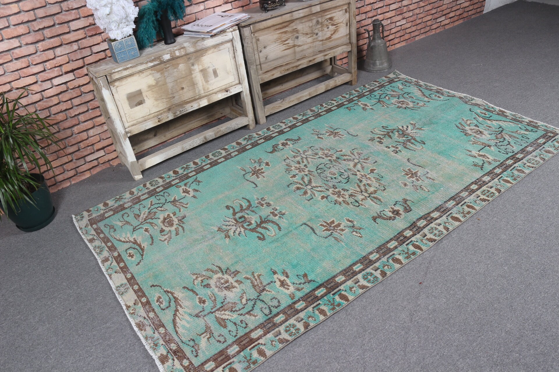 Anatolian Rugs, Green Oriental Rug, Indoor Rug, Pale Rugs, Moroccan Rug, Living Room Rug, Vintage Rug, 4.4x7.5 ft Area Rug, Turkish Rugs