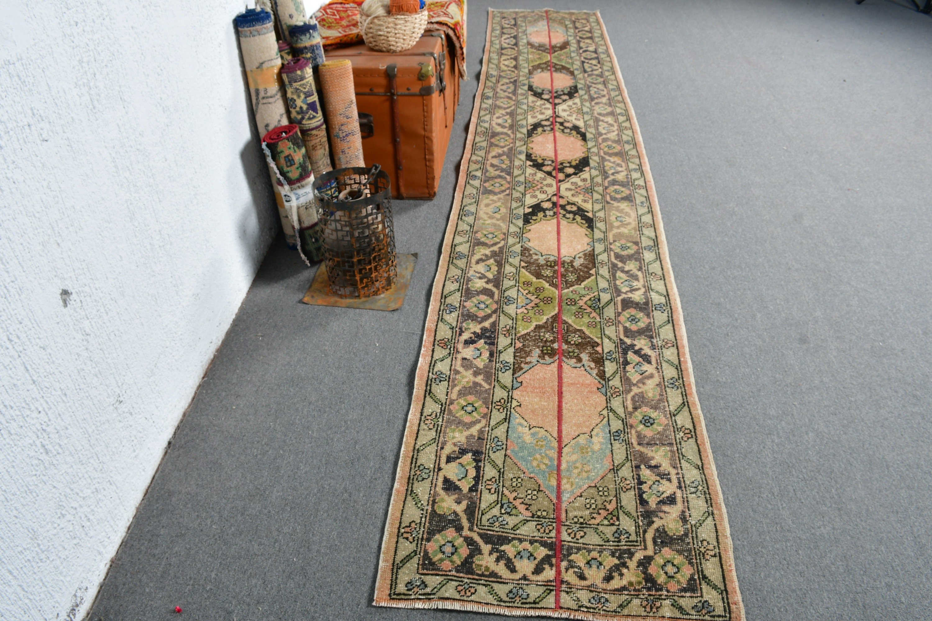 Corridor Rug, Brown Bedroom Rugs, Rugs for Stair, 2.4x13.2 ft Runner Rug, Turkish Rugs, Anatolian Rug, Wool Rug, Vintage Rugs, Stair Rugs