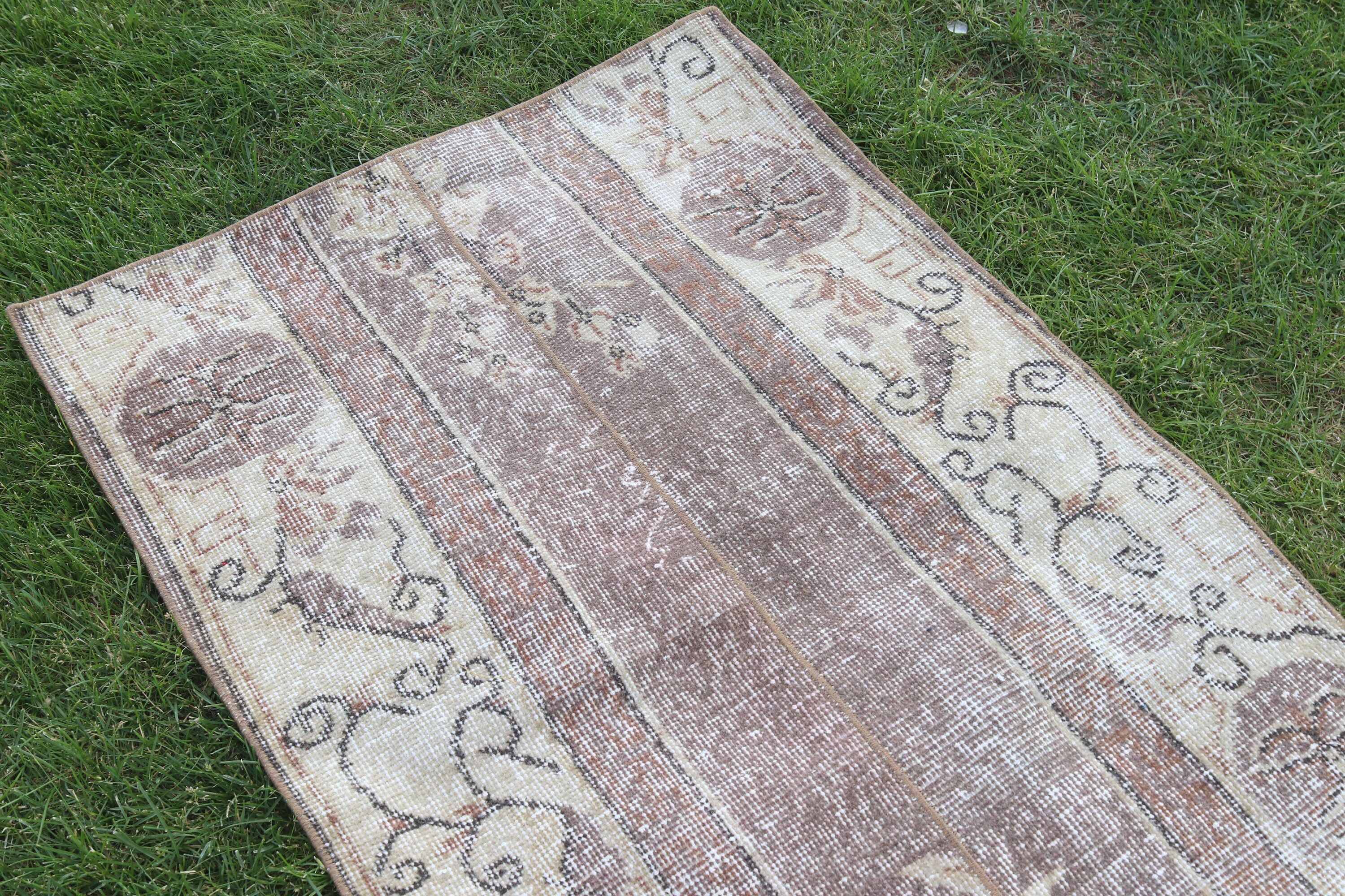 Statement Rugs, Wool Rugs, Beige Moroccan Rug, Vintage Rugs, 2.6x7.4 ft Runner Rugs, Turkish Rugs, Rugs for Corridor, Kitchen Rug