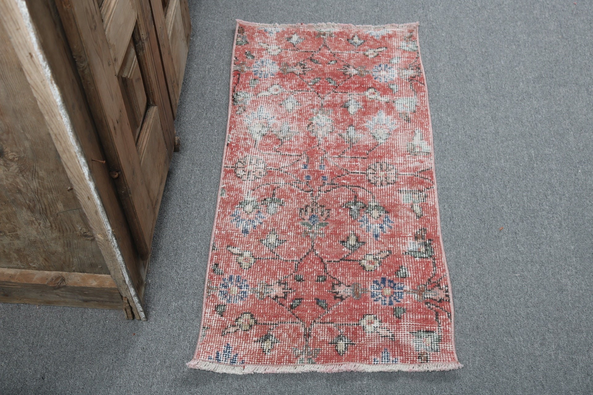 Boho Halılar, Giriş Halıları, Ofis Halısı, Antika Halılar, Türk Halıları, 1.6x3.3 ft Küçük Halılar, Vintage Halılar, Küçük Boho Halı, Kırmızı Geometrik Halı